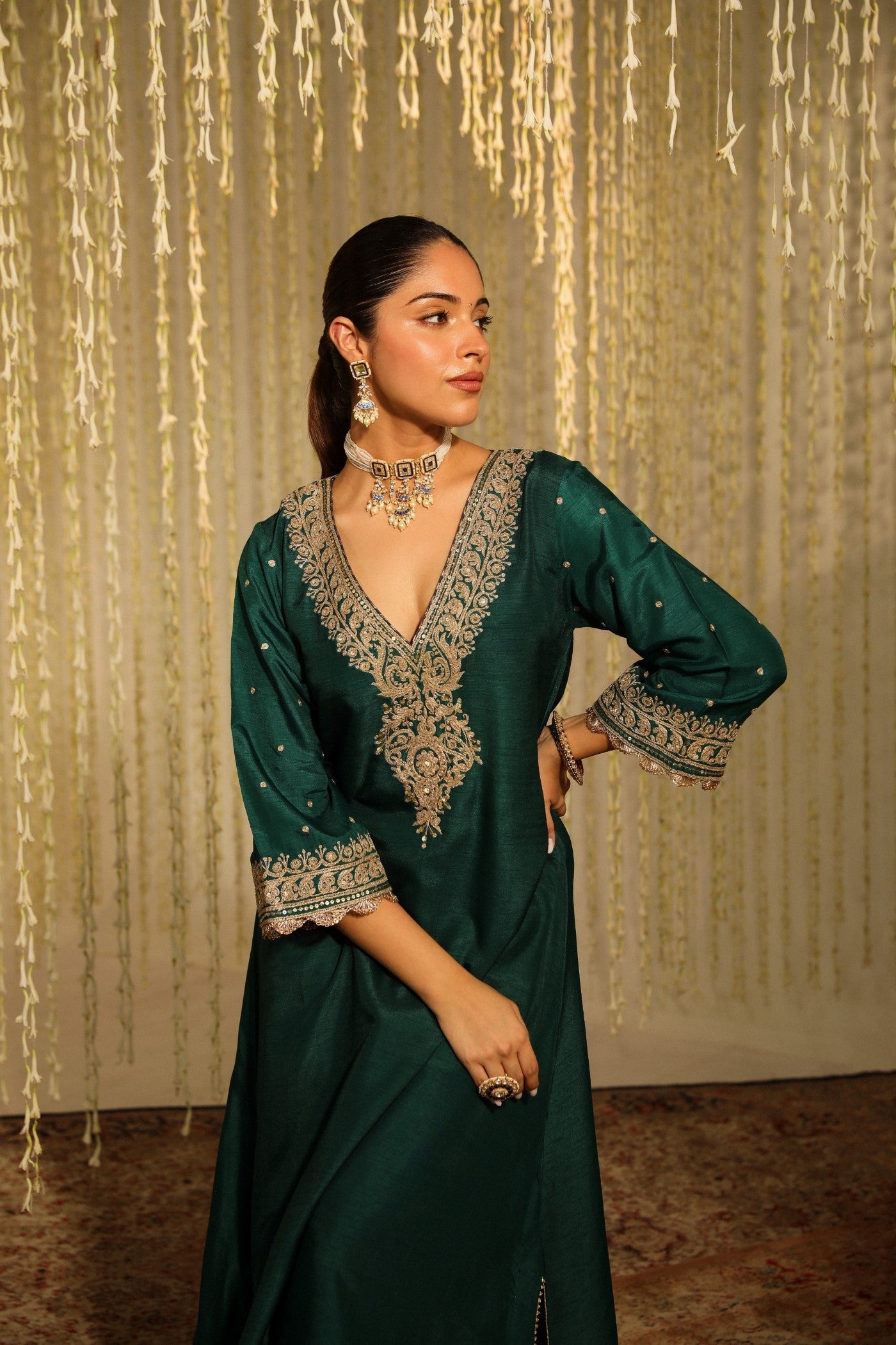 MYSHA - EMERALD GREEN LONG CHOGA WITH SALWAR (LXRTS)