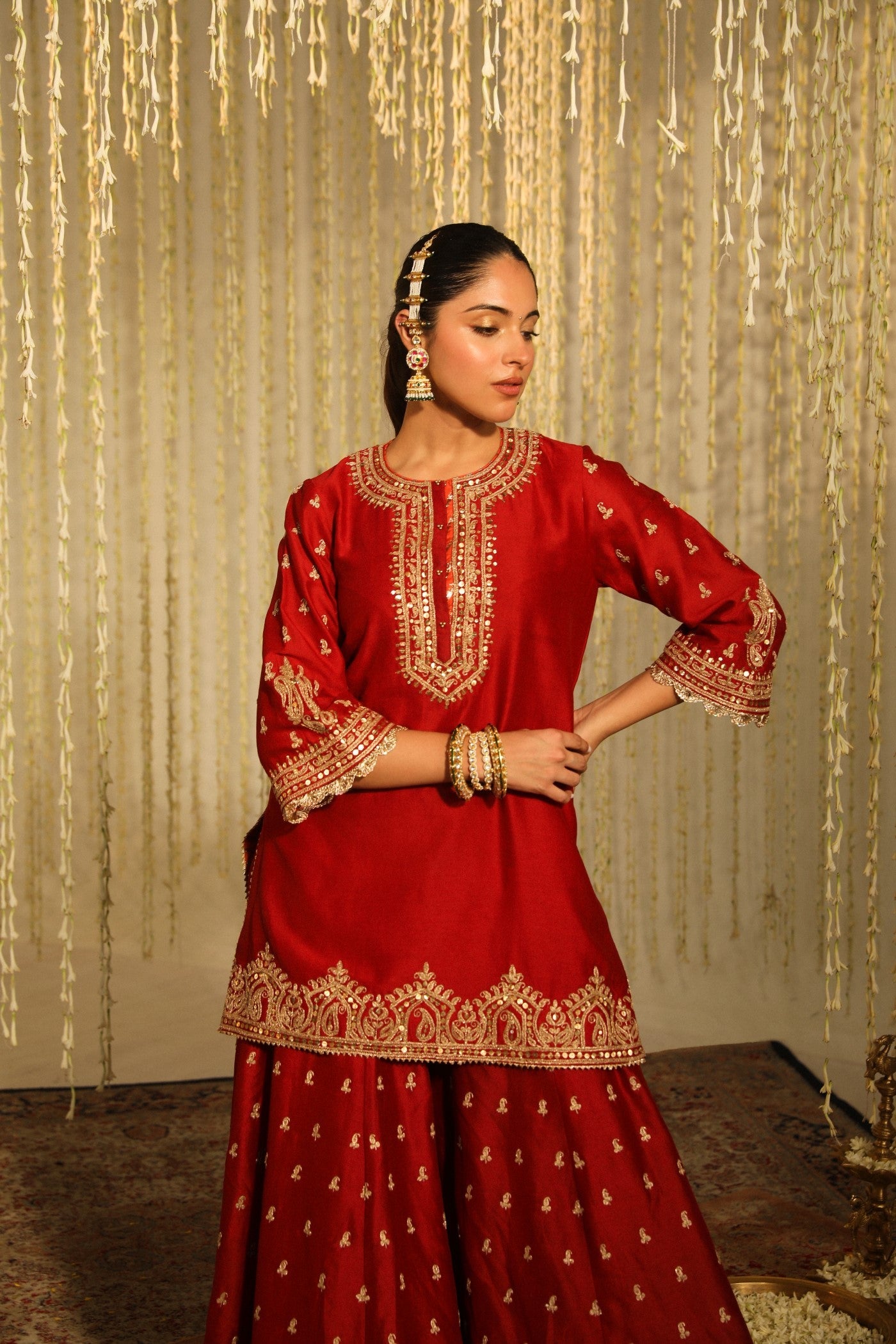 MEHAL KEJRIWAL in MISHIKA - DEEP RED KURTA WITH SHARARA AND DUPATTA