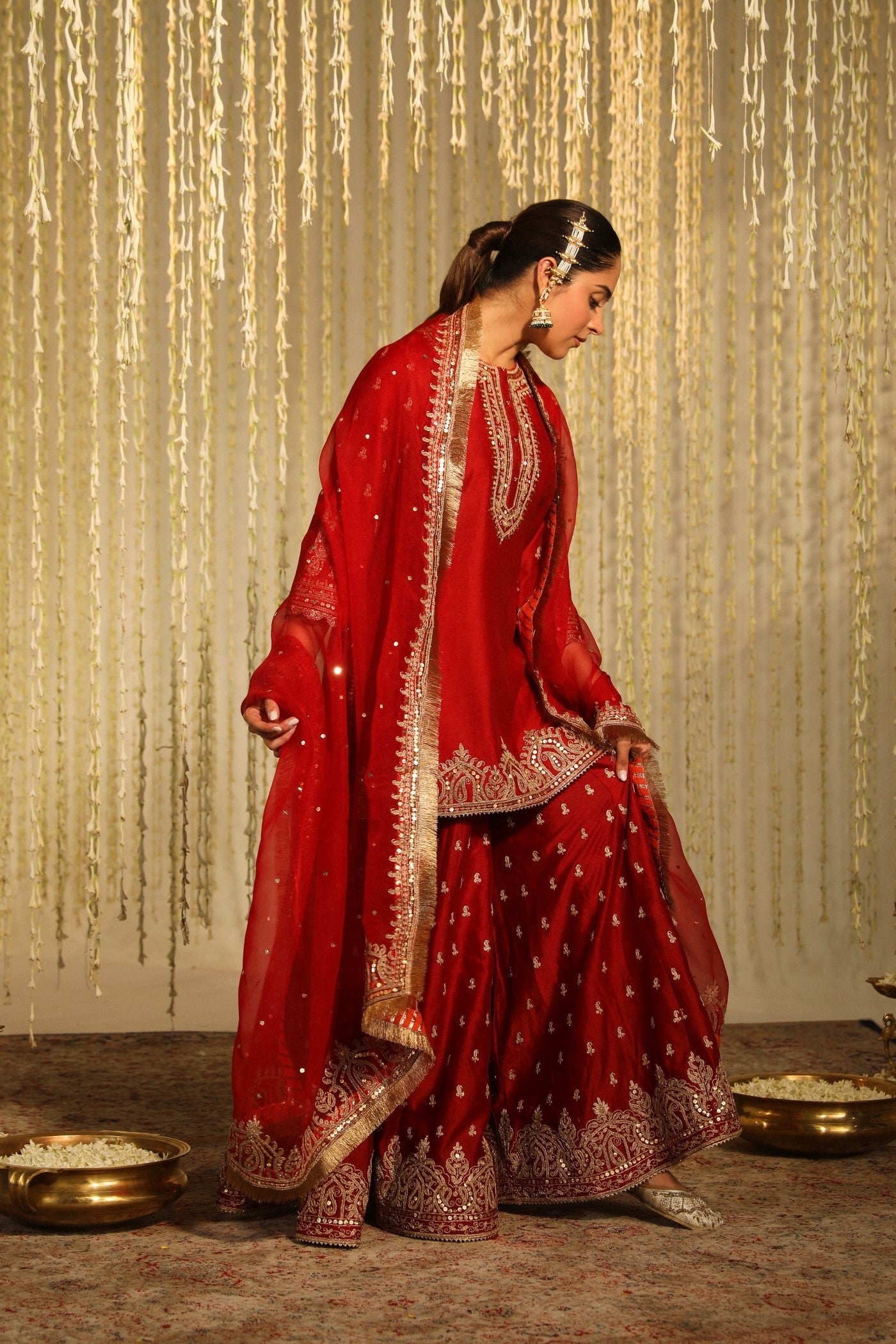 MEHAL KEJRIWAL in MISHIKA - DEEP RED KURTA WITH SHARARA AND DUPATTA