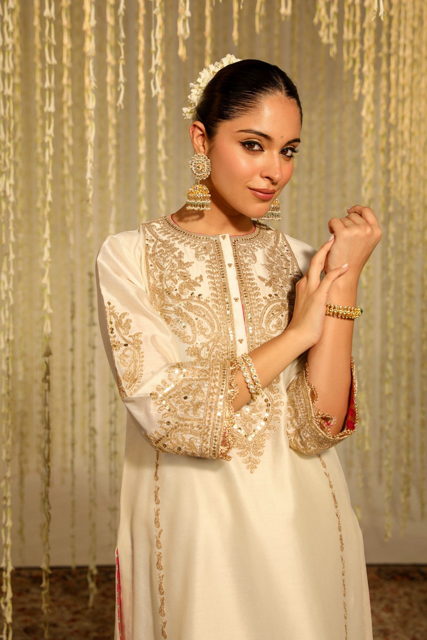 MAHIKA - DAISY IVORY LONG KURTA WITH PALAZZO AND DUPATTA (LXRTS)