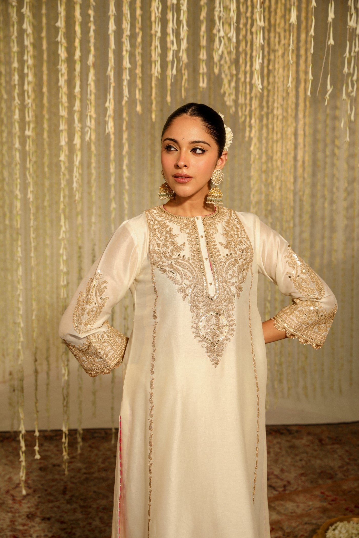 MAHIKA - DAISY IVORY LONG KURTA WITH PALAZZO AND DUPATTA (LXRTS)