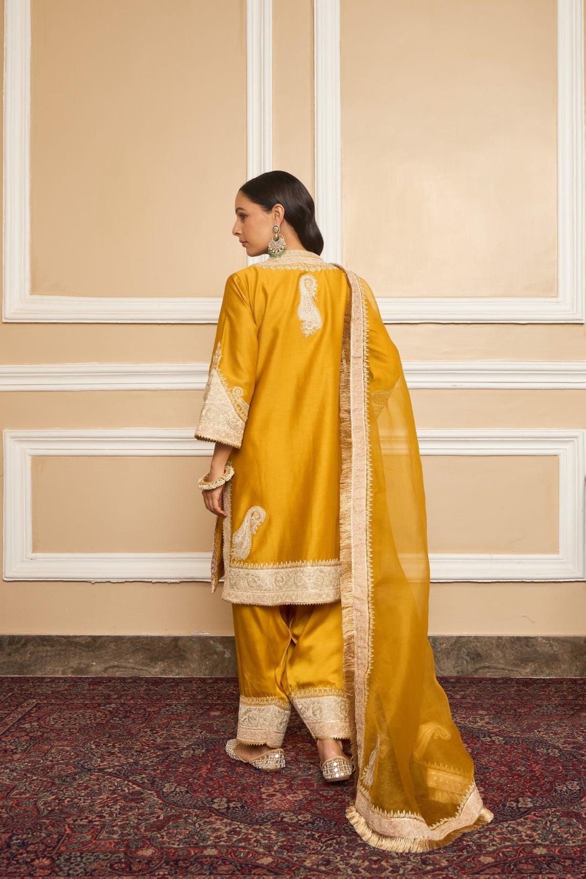 SABAA - GLAZE MUSTARD SHORT KURTA WITH SALWAR AND DUPATTA
