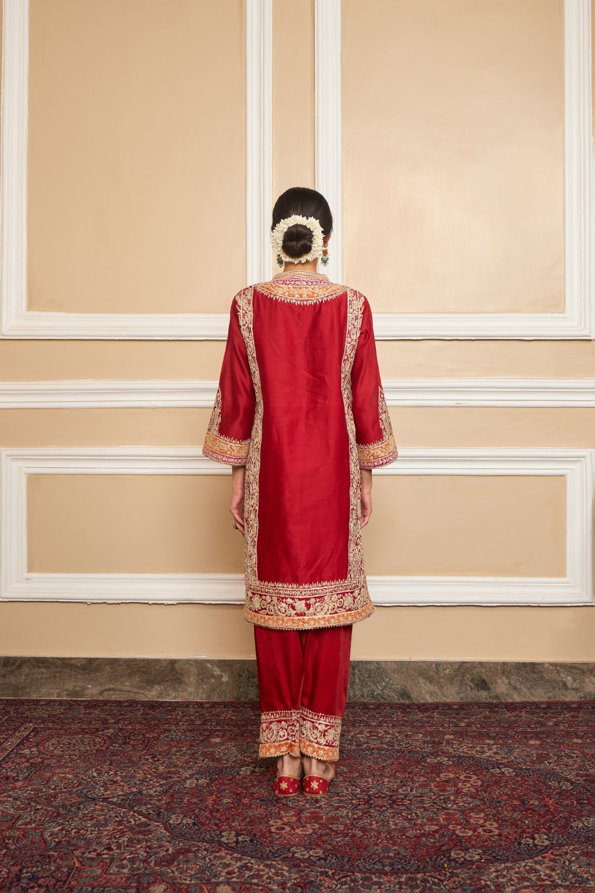 NAAYAAB - DEEP RED SHORT KURTA WITH SALWAR AND DUPATTA