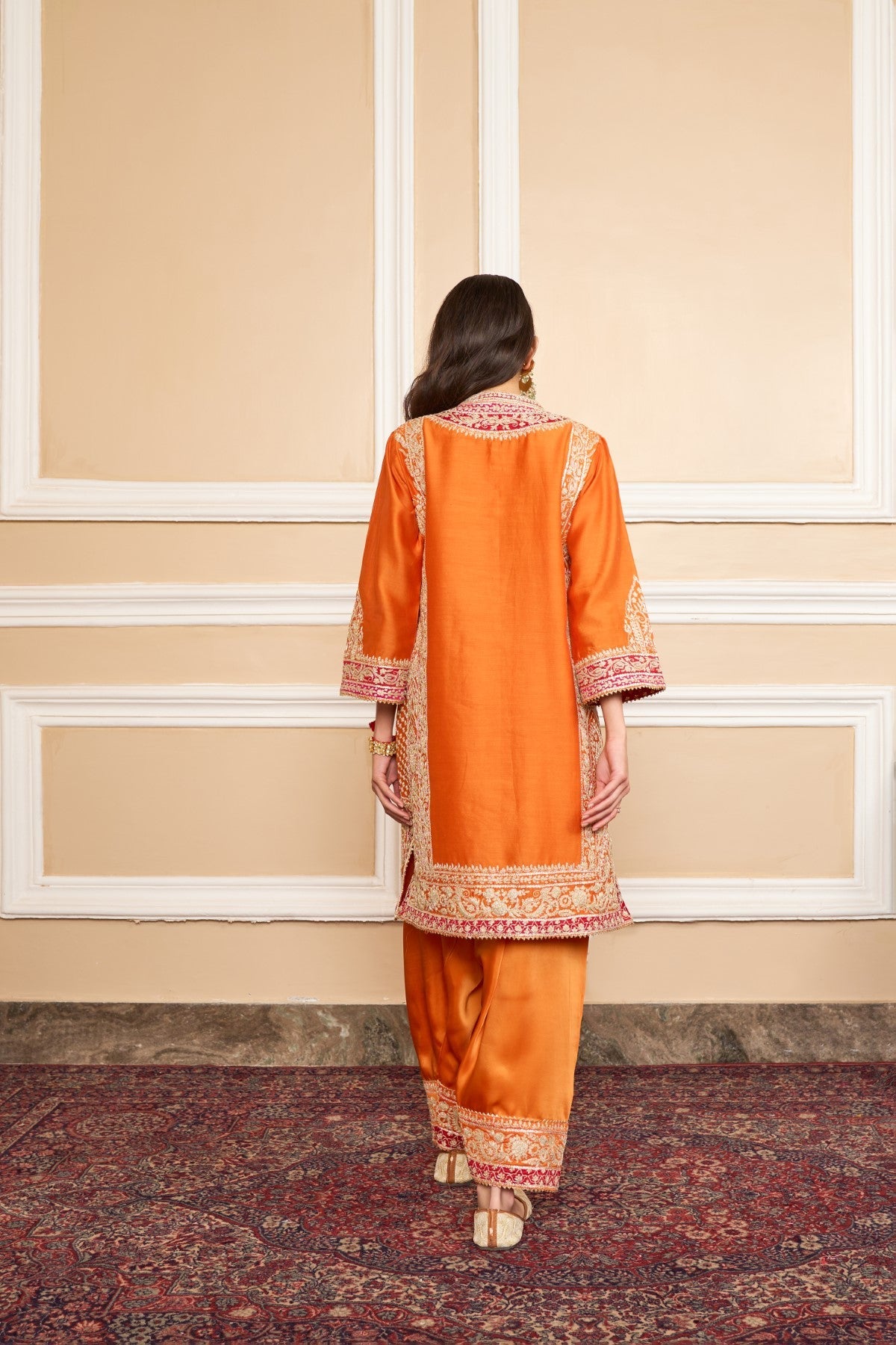 NAAYAAB - ORANGE SHORT KURTA WITH SALWAR AND DUPATTA