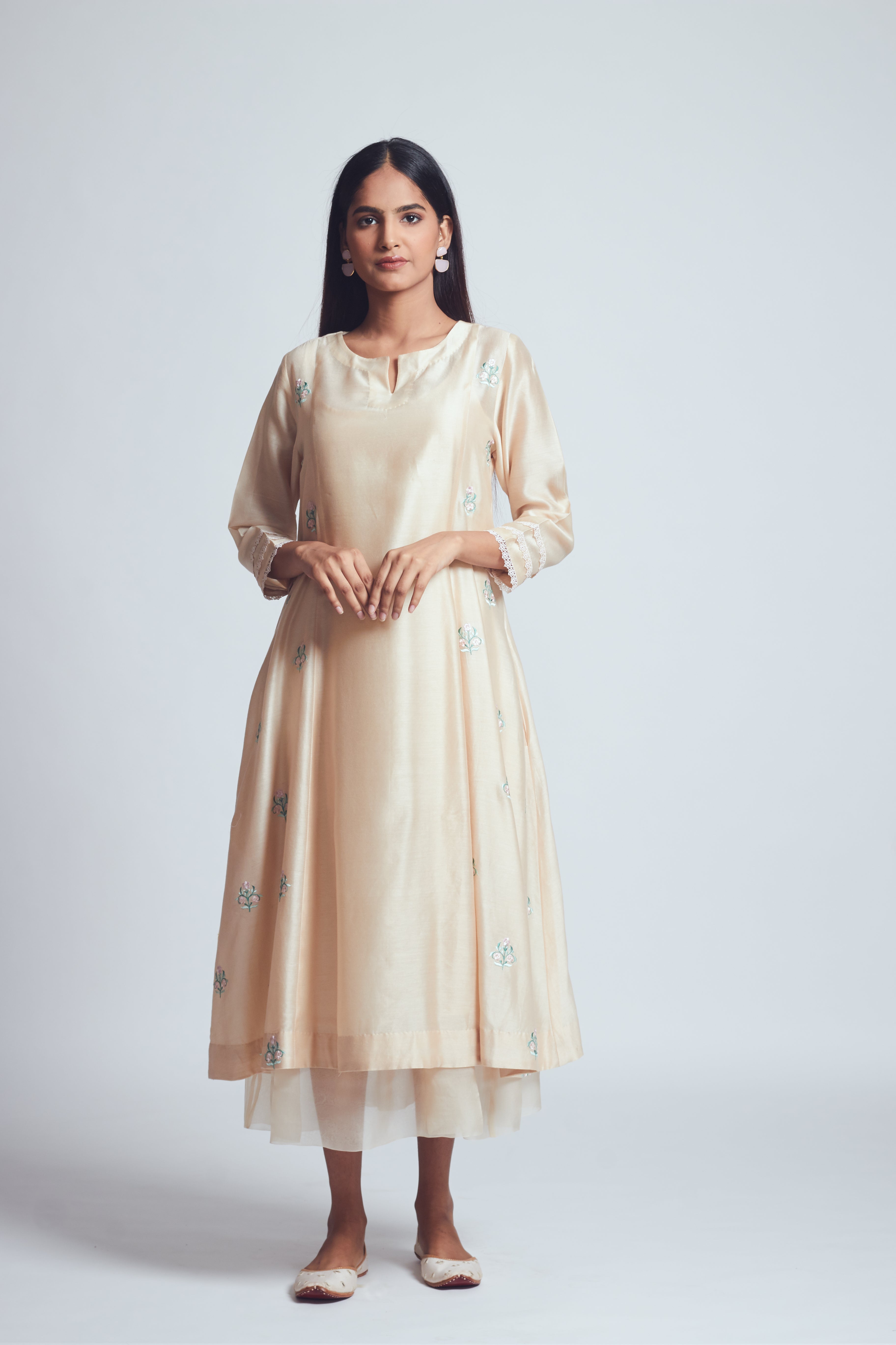 Amna- Daisy ivory twin layer summer dress