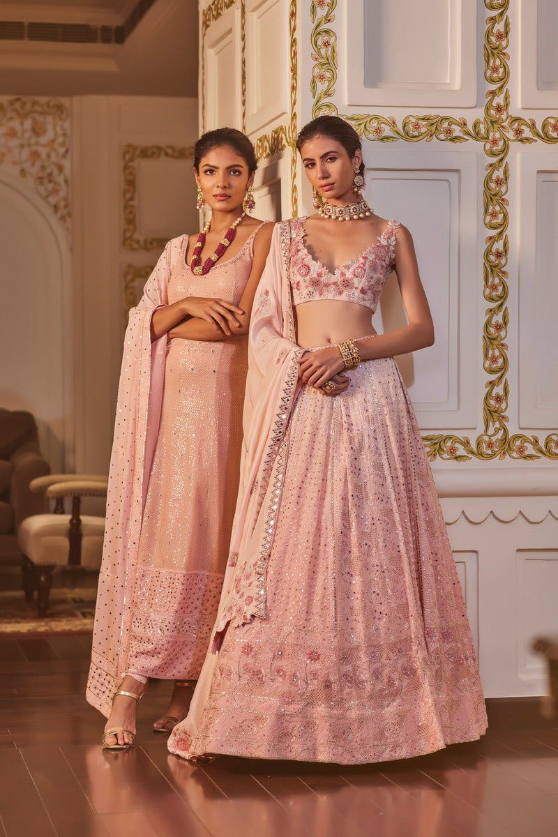 Peach Ombre Chikankari and Applique Lehenga