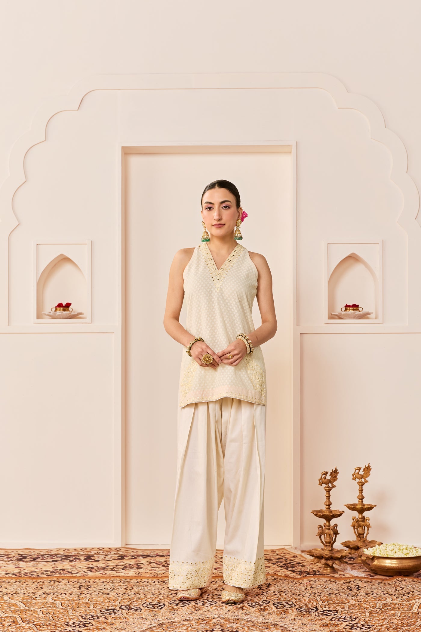 Miral - Daisy Ivory Short Kurta With Farsi Salwar