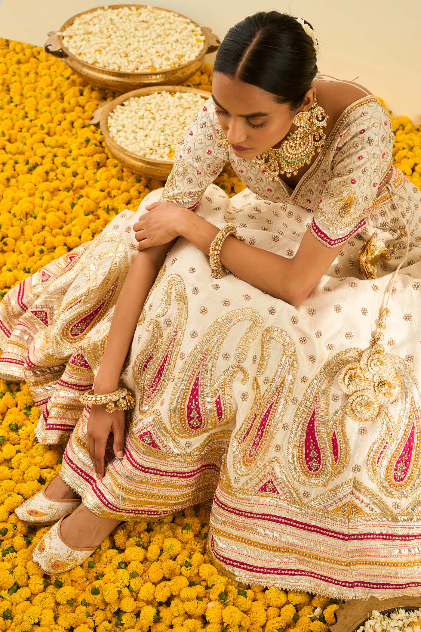 Shahnaz Daisy Ivory lehenga with blouse and dupatta