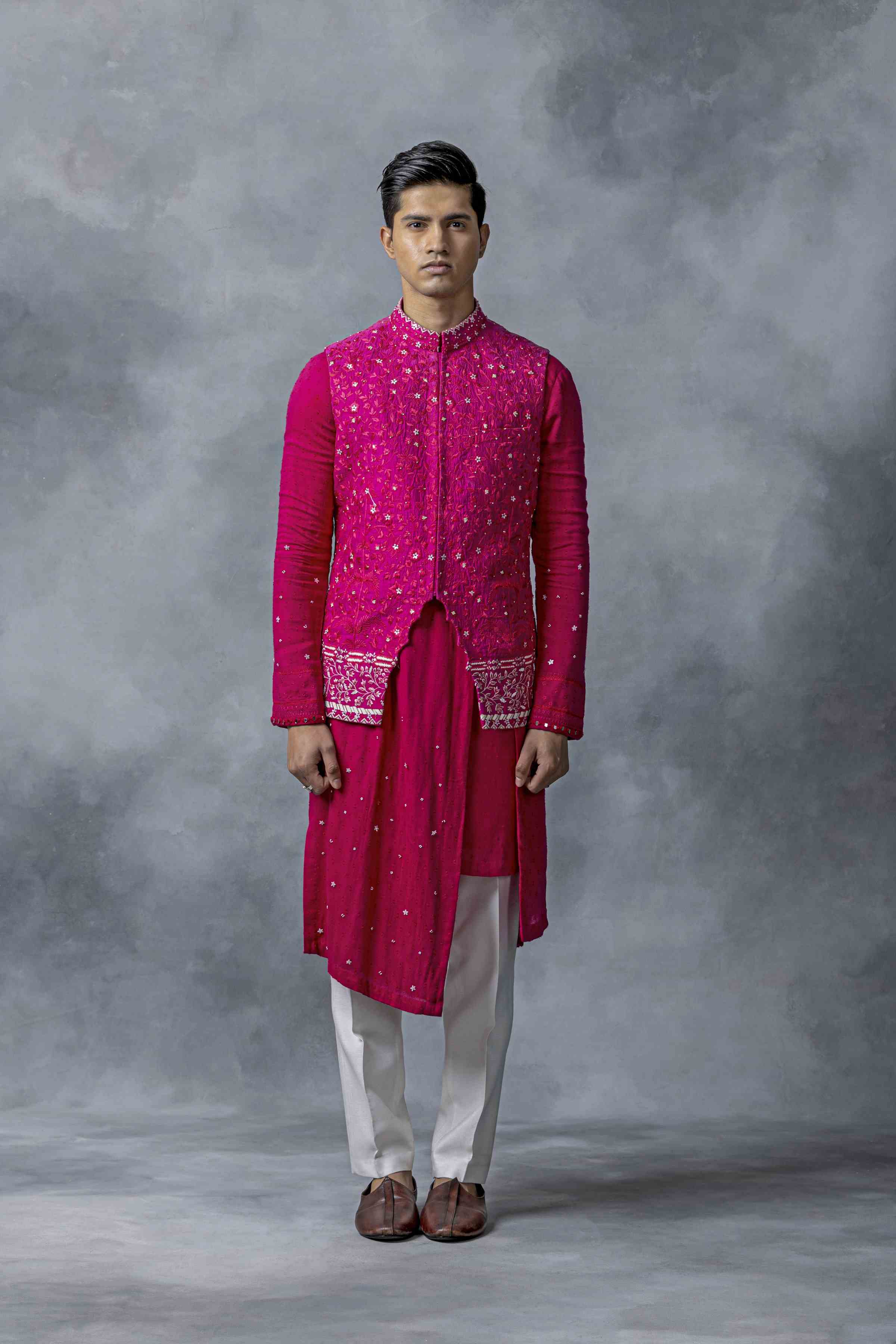 Hot Pink Front Cut Waistcoat Set