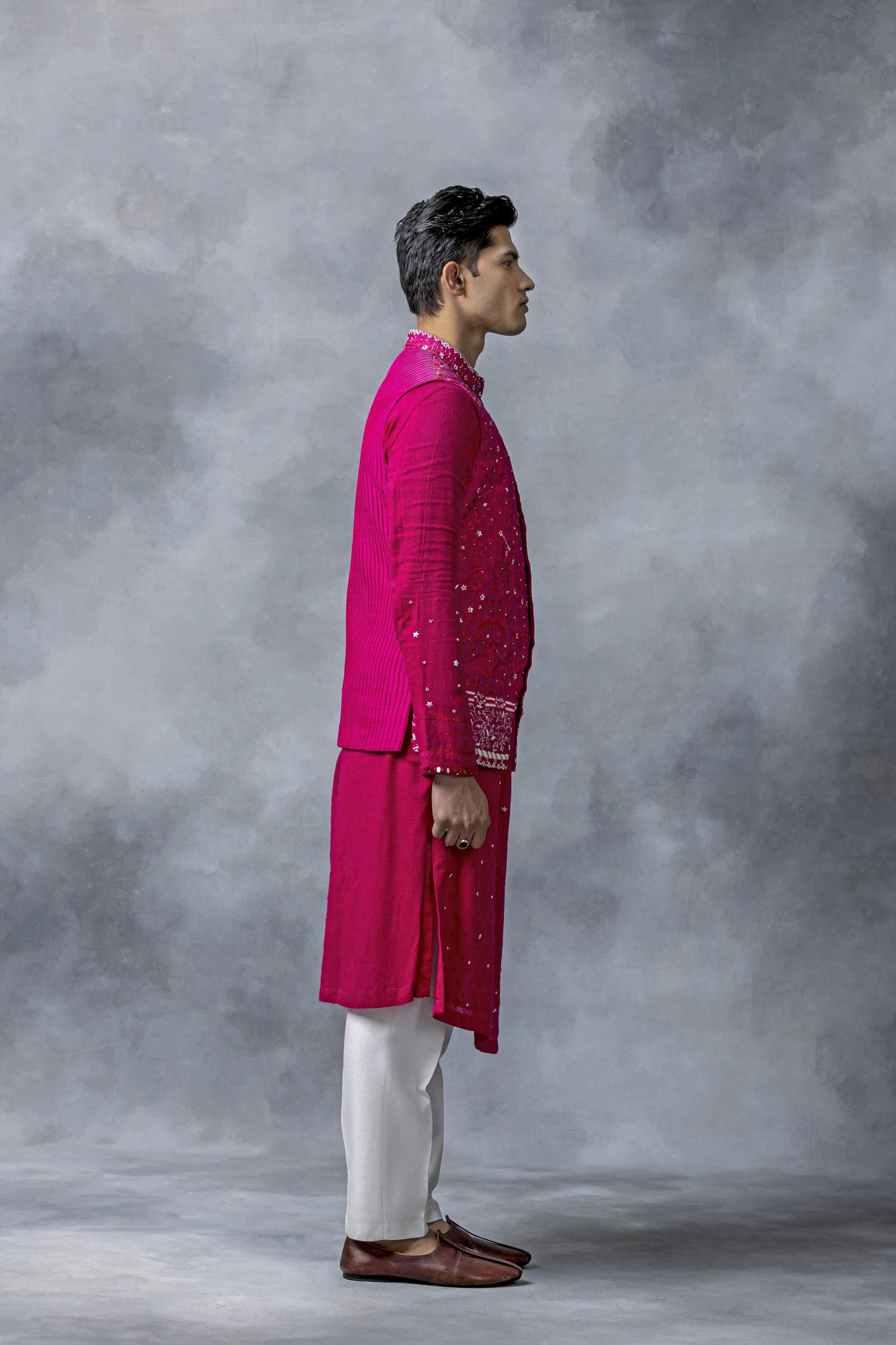 Hot Pink Front Cut Waistcoat Set