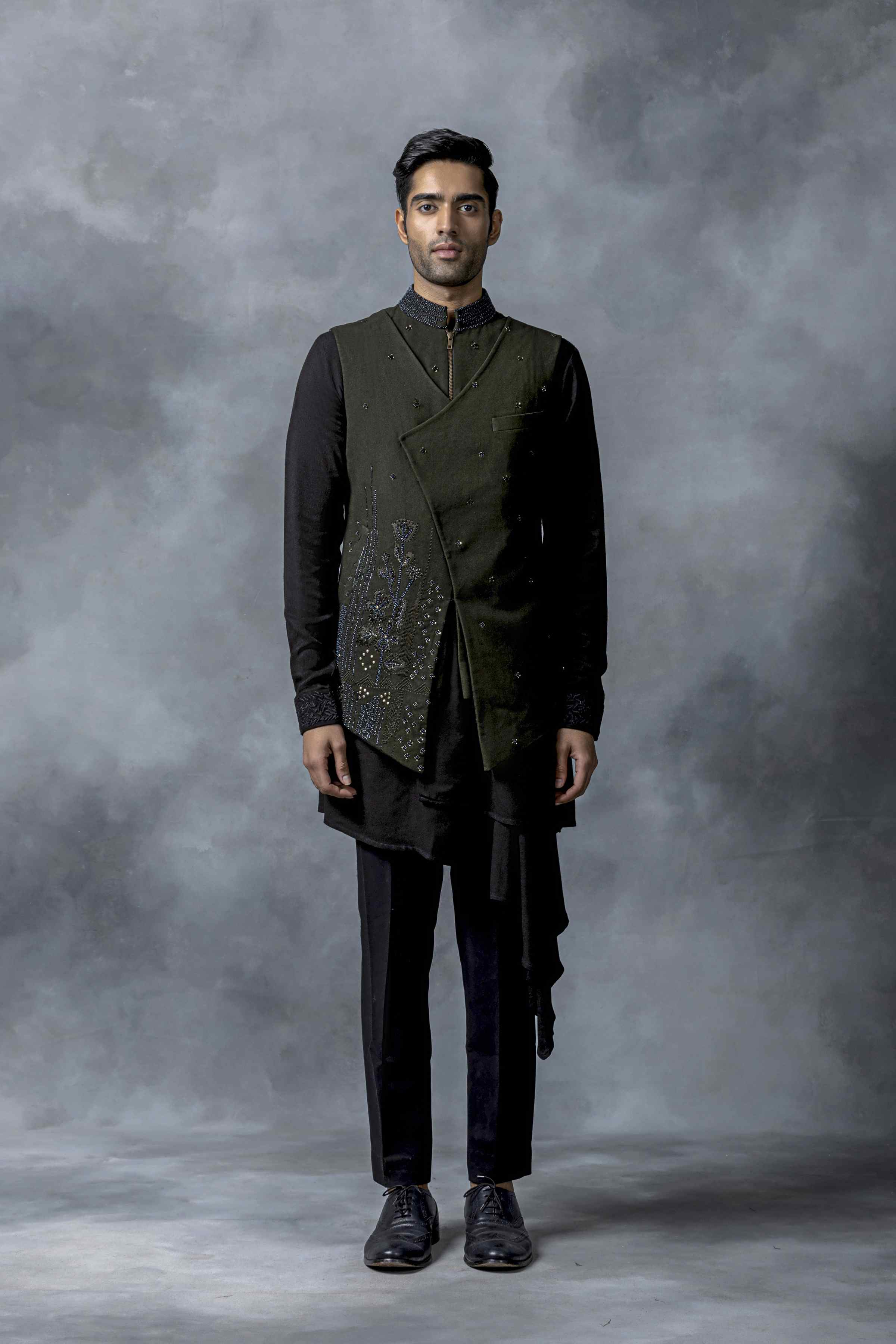 Olive Green Asymmetrical Kurta Set