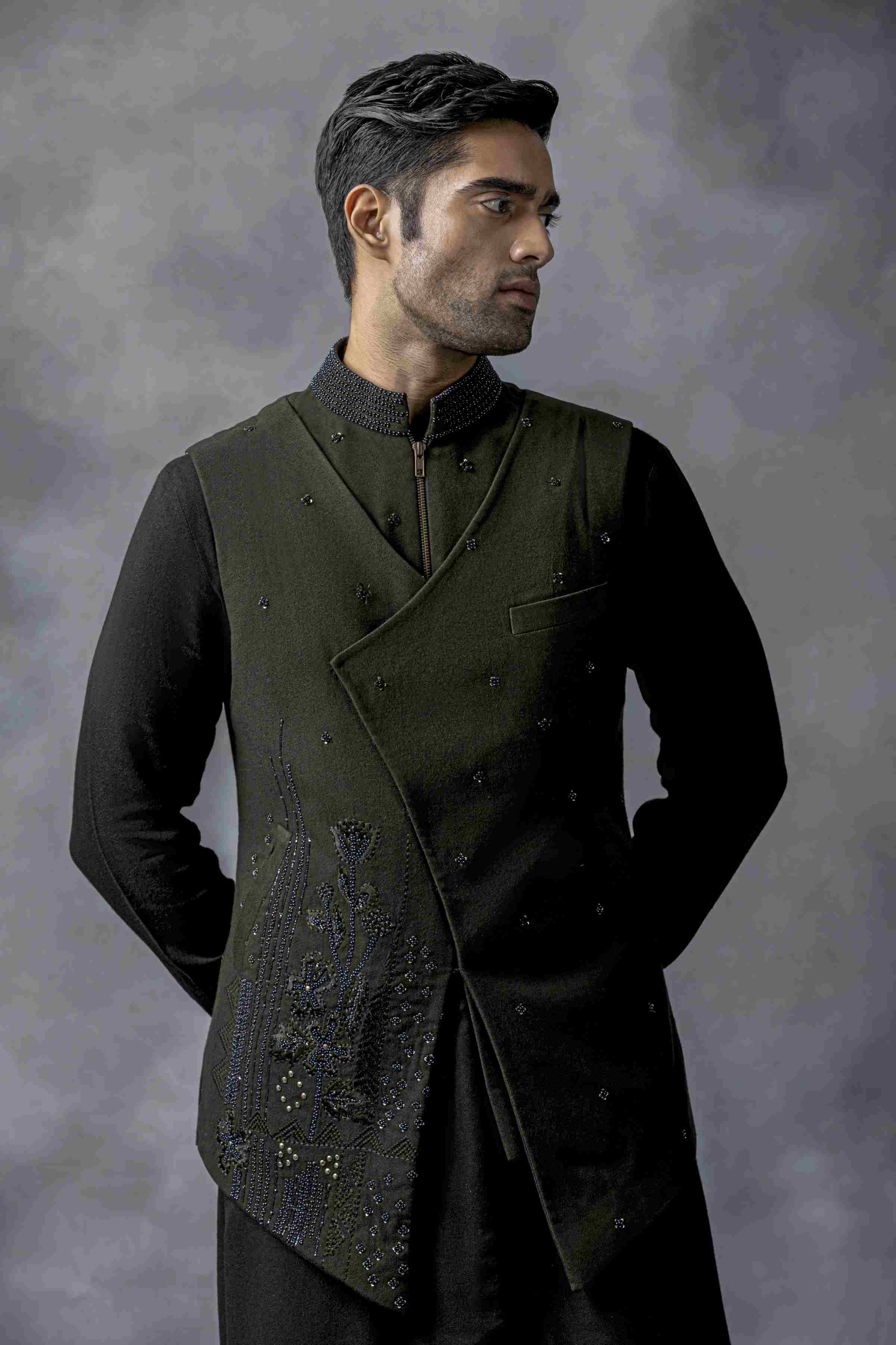 Olive Green Asymmetrical Kurta Set