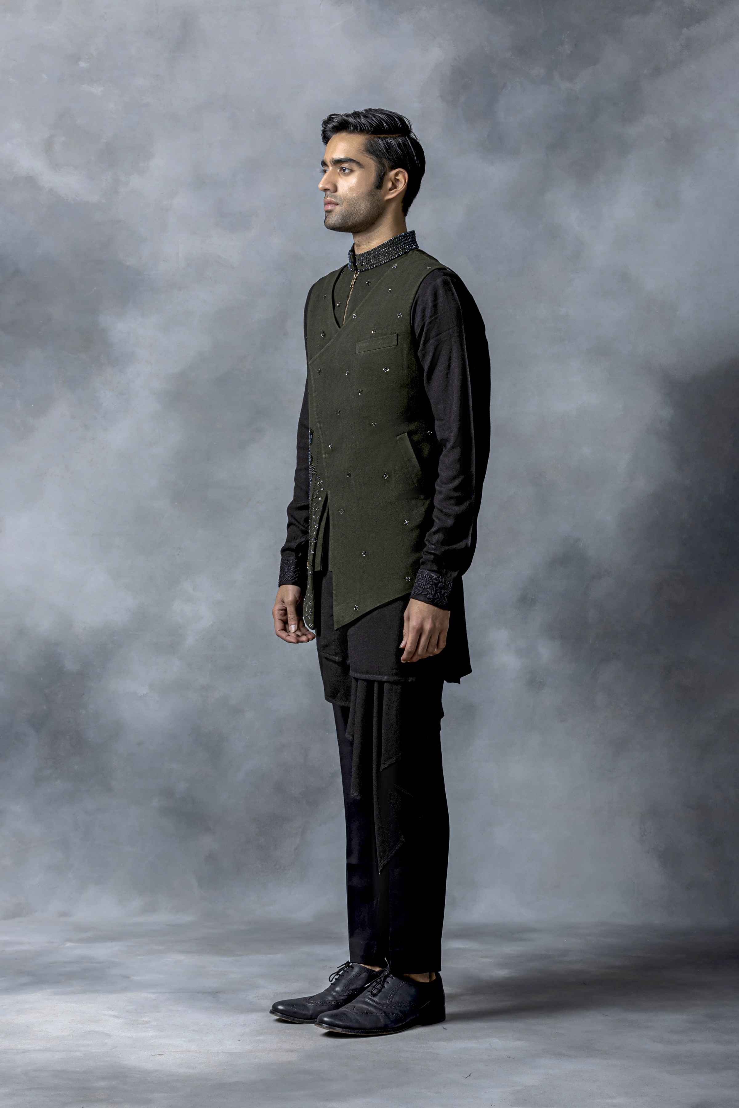 Olive Green Asymmetrical Kurta Set