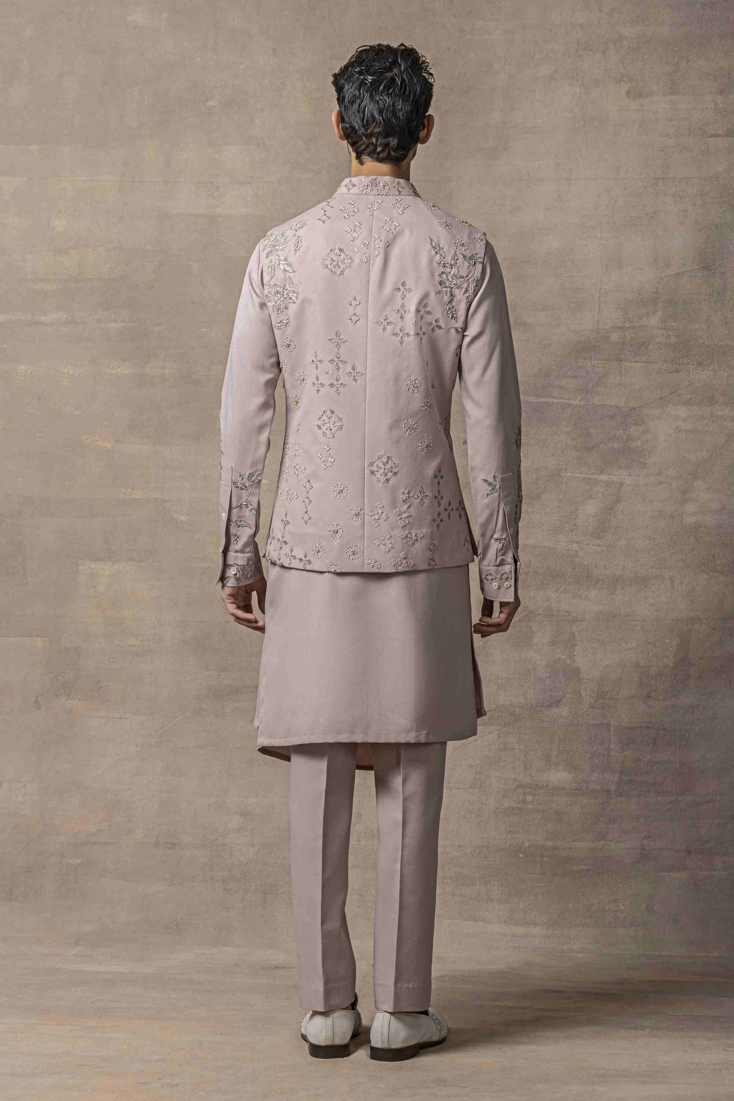 Lavender Waistcoat With Panel Kurta Set