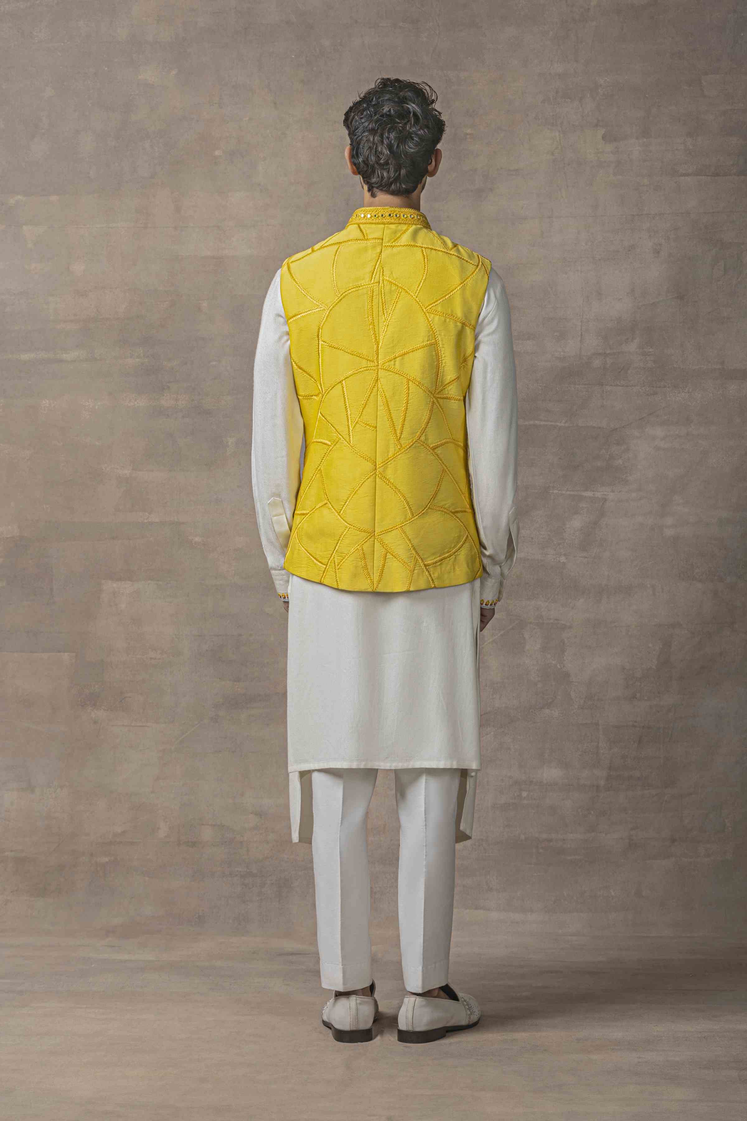 Mustard Drape Open Waistcoat Set
