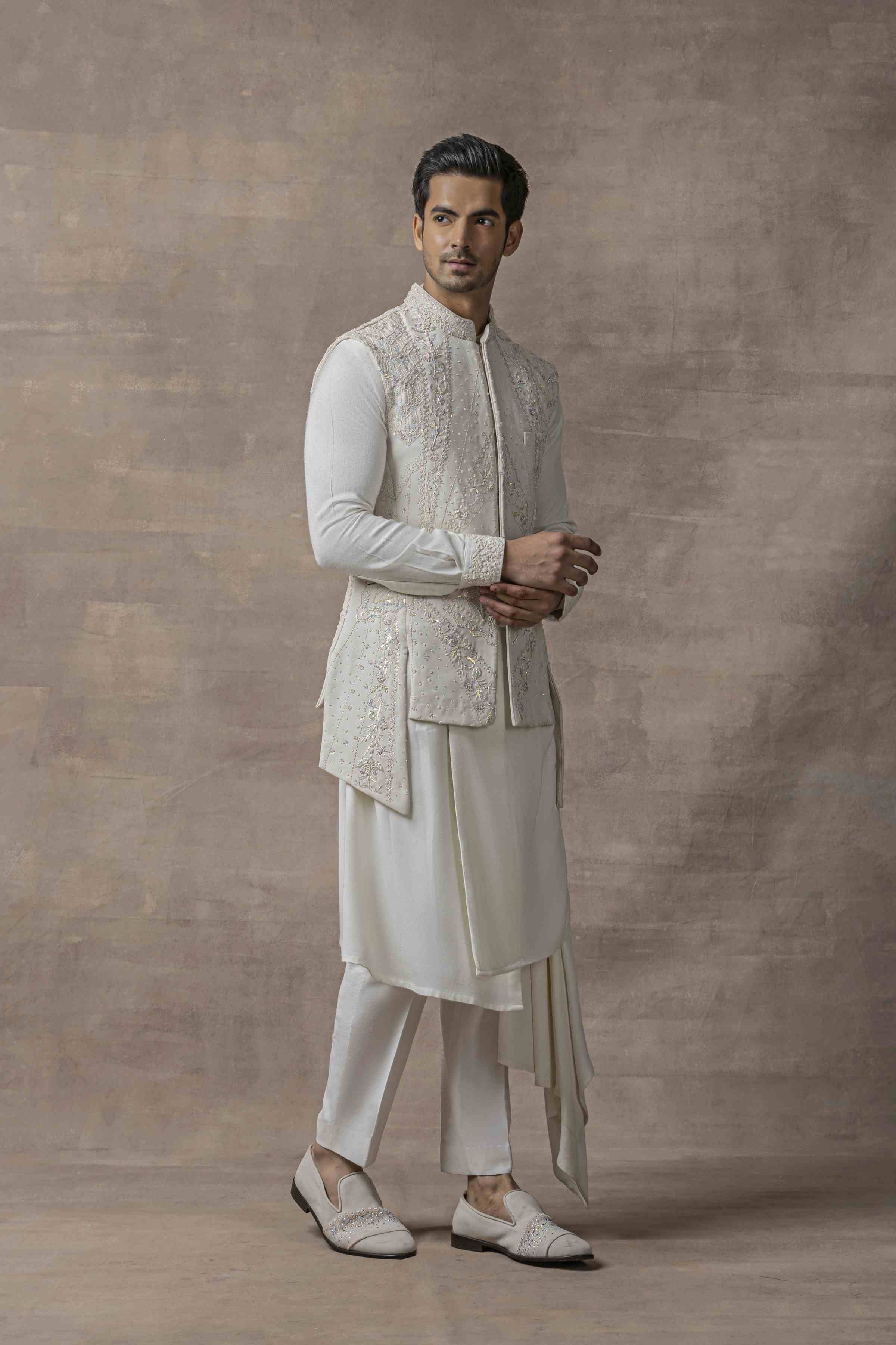 Embroidered Ivory Waist Coat Set
