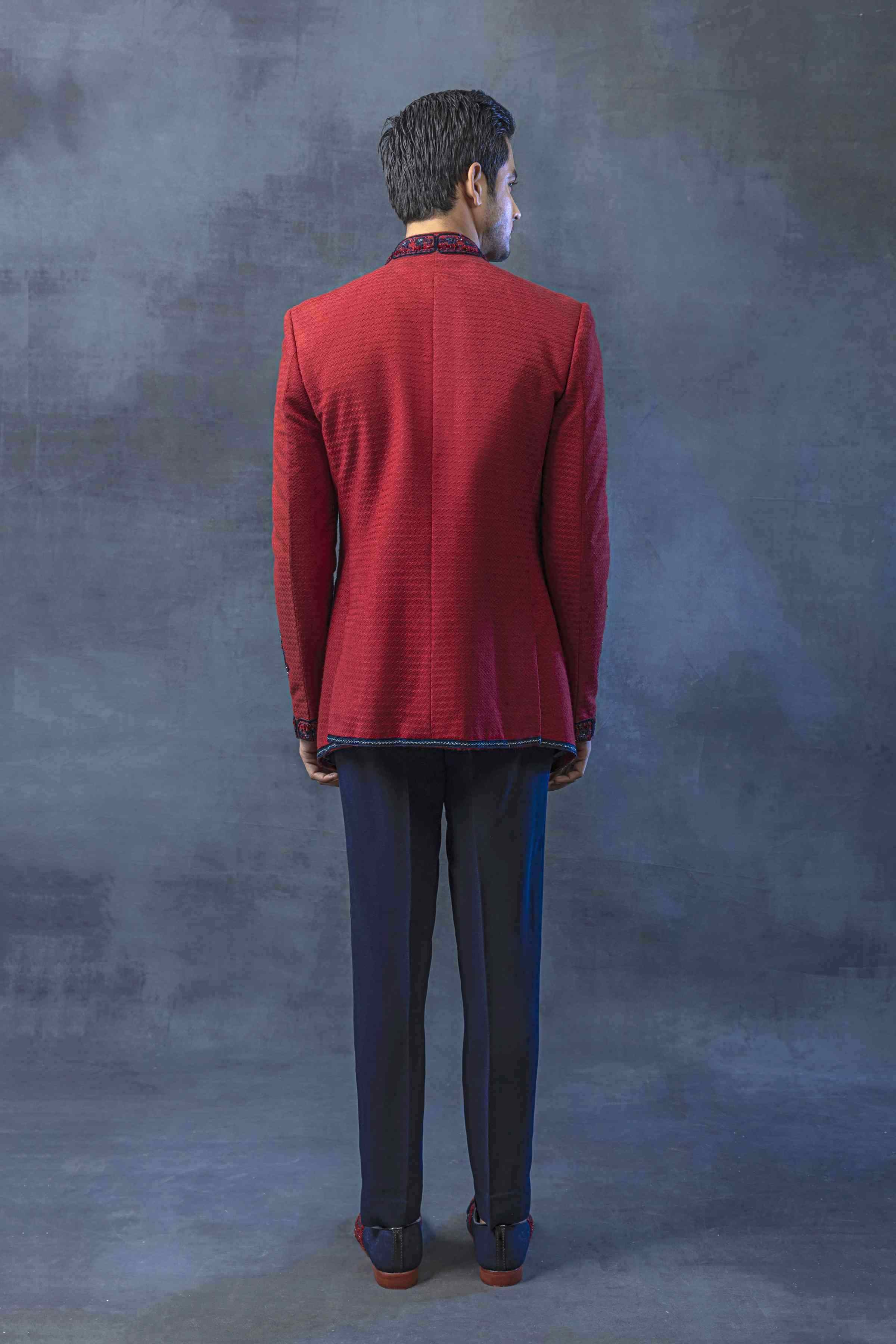 Red Panel Bandhgala With Pants