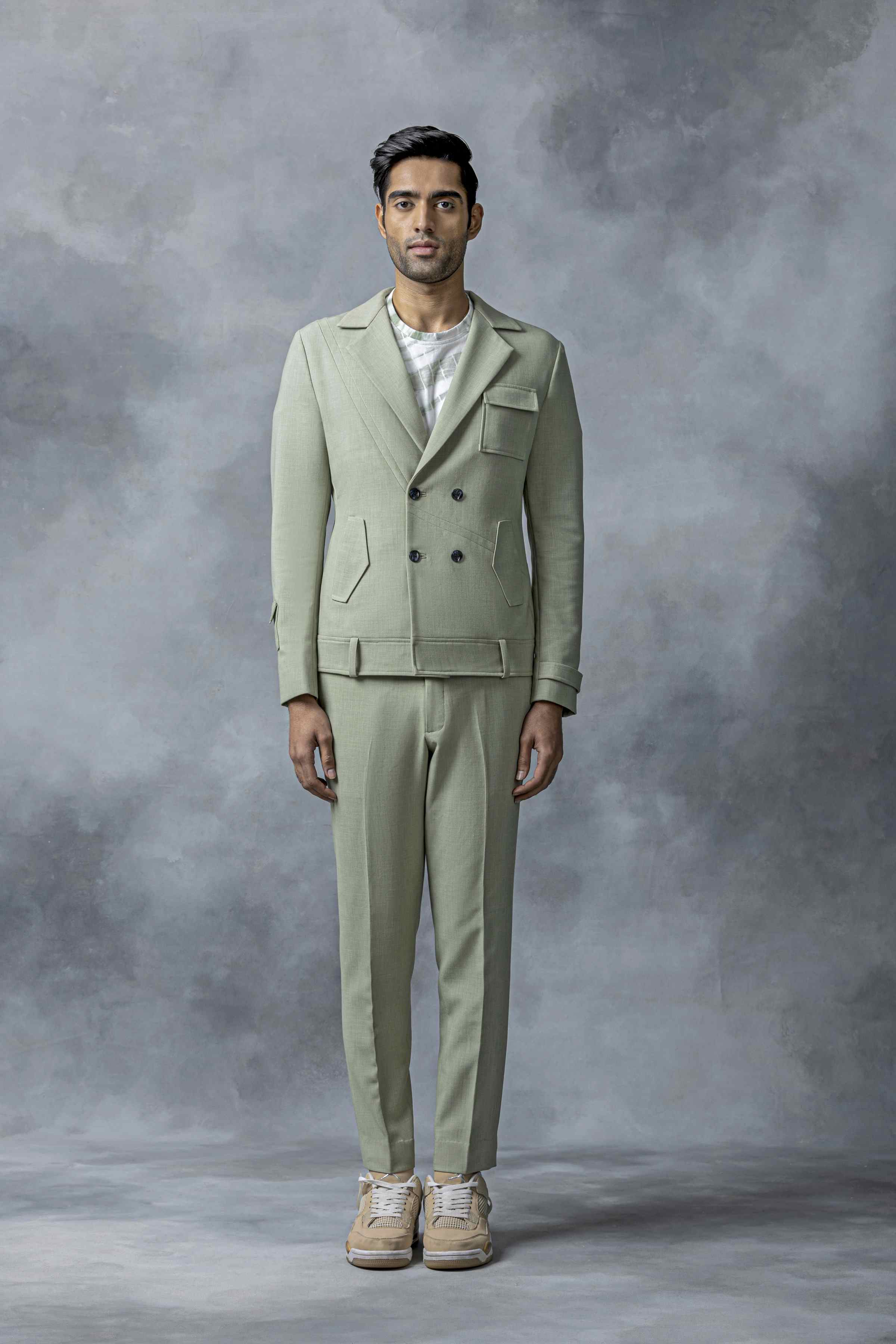 Pistachio Green Double Breasted Blazer Set