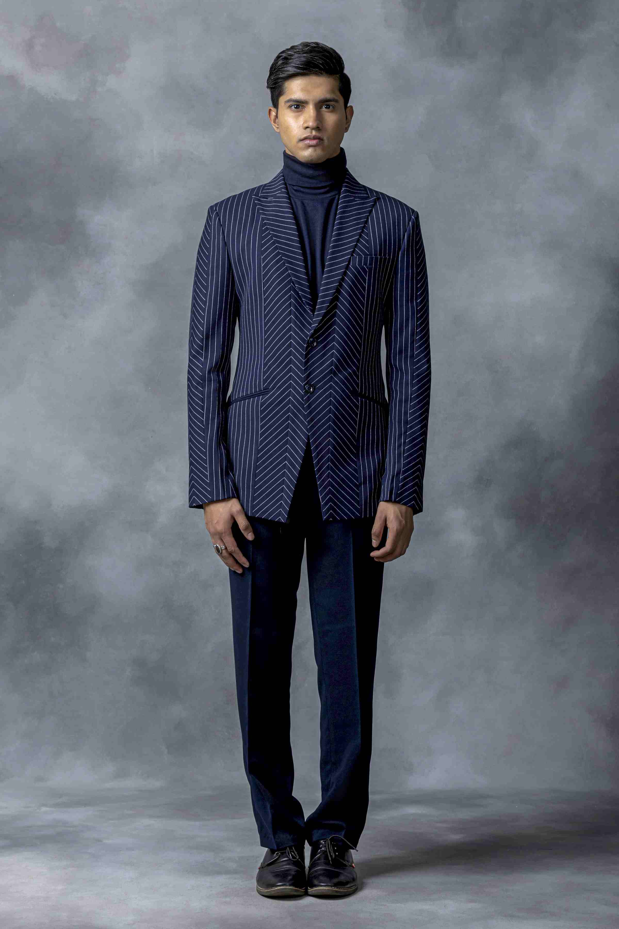 Striped Blazer With Stitched Panel