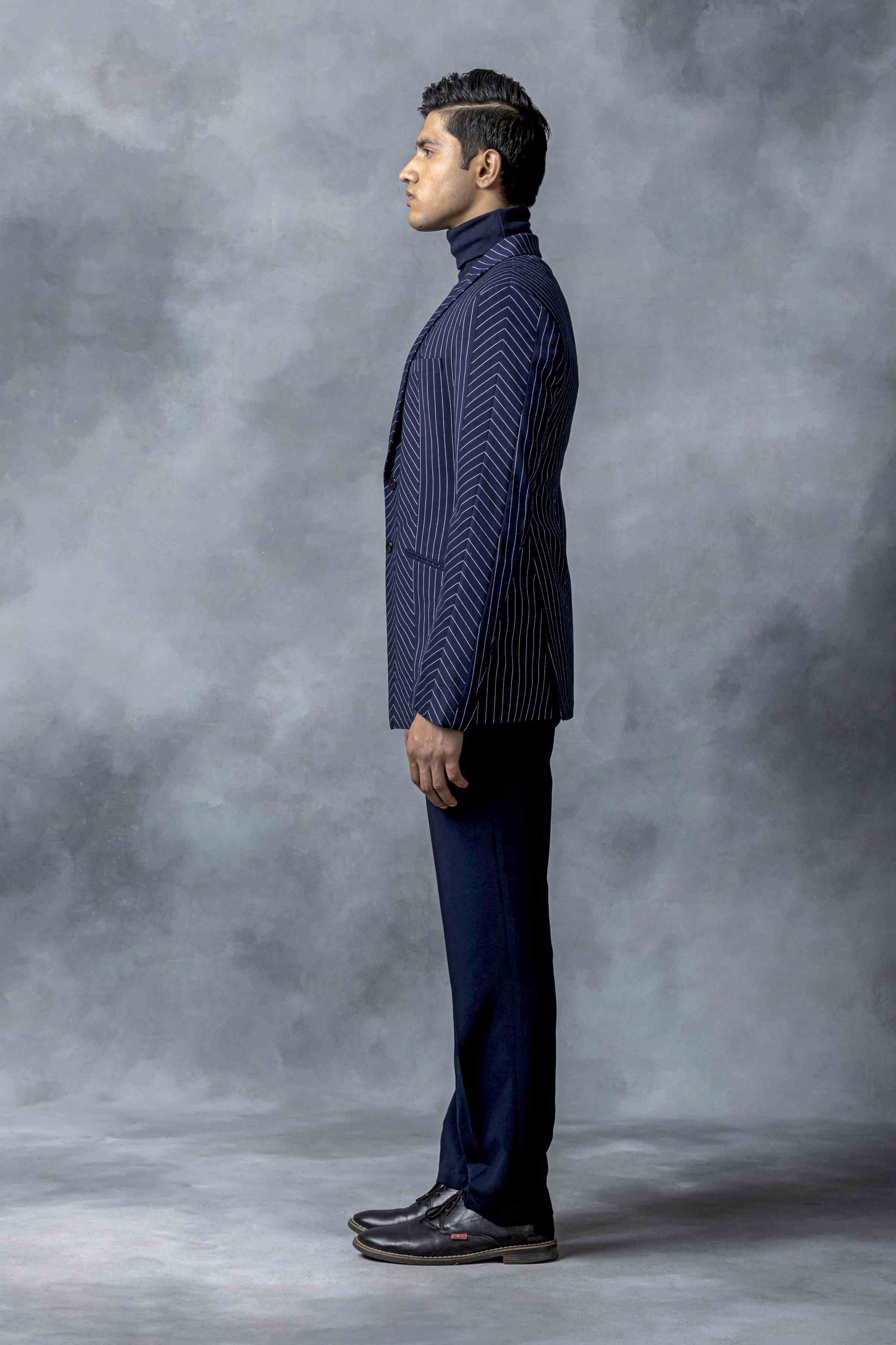 Striped Blazer With Stitched Panel