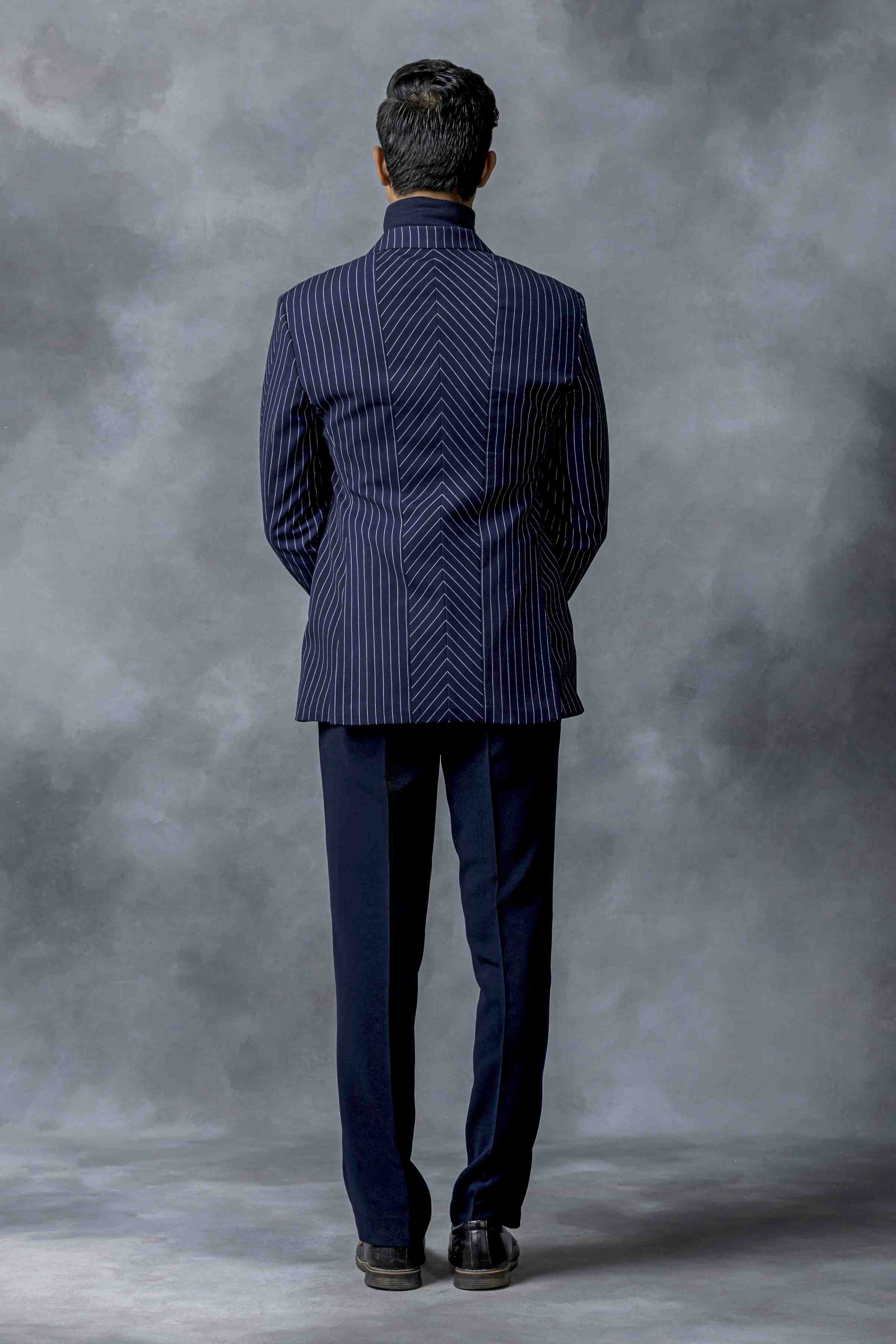 Striped Blazer With Stitched Panel