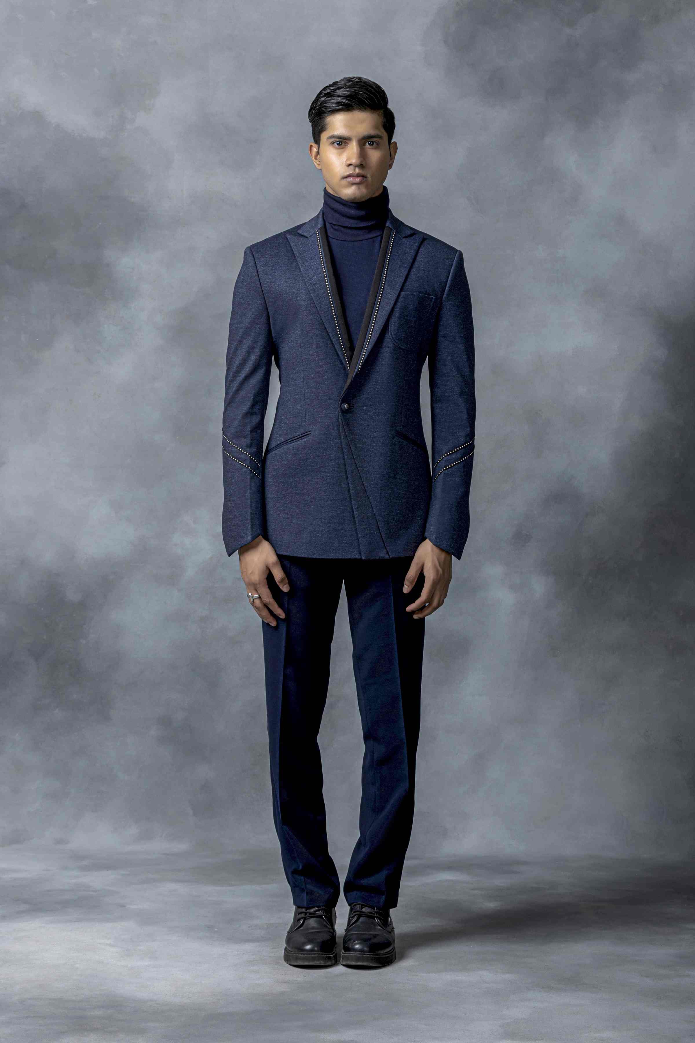 Single Breasted Blazer With Silver Tape Detailing
