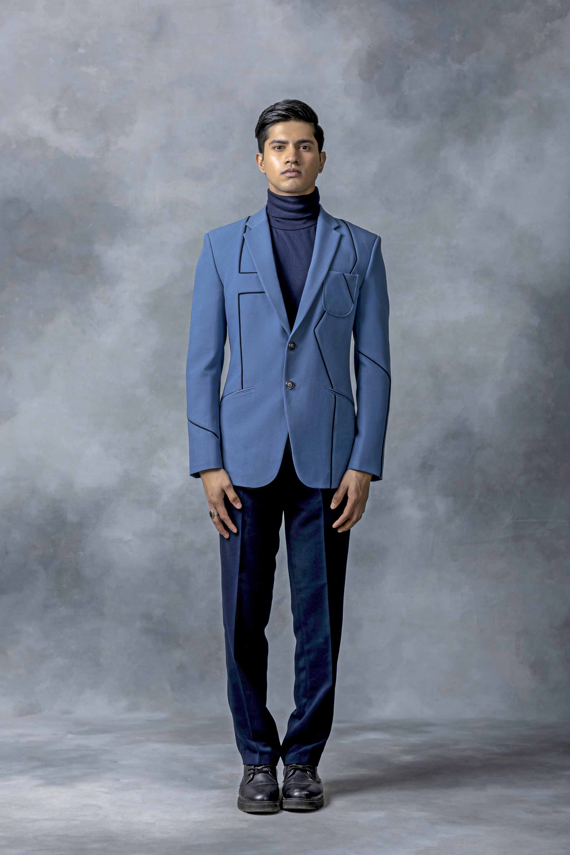 Blue Blazer With Contrast Piping