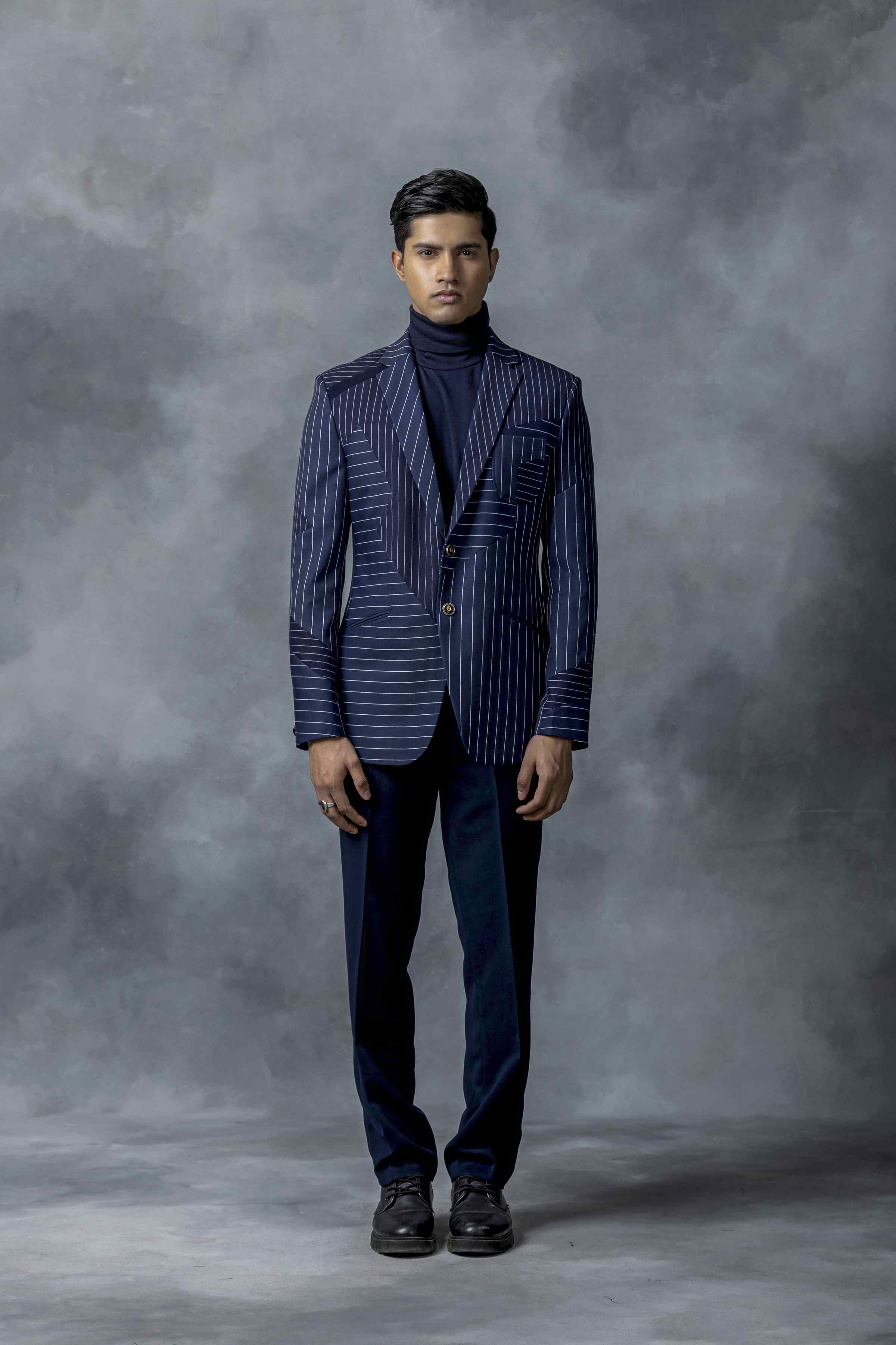 Navy Blazer With Panel Design