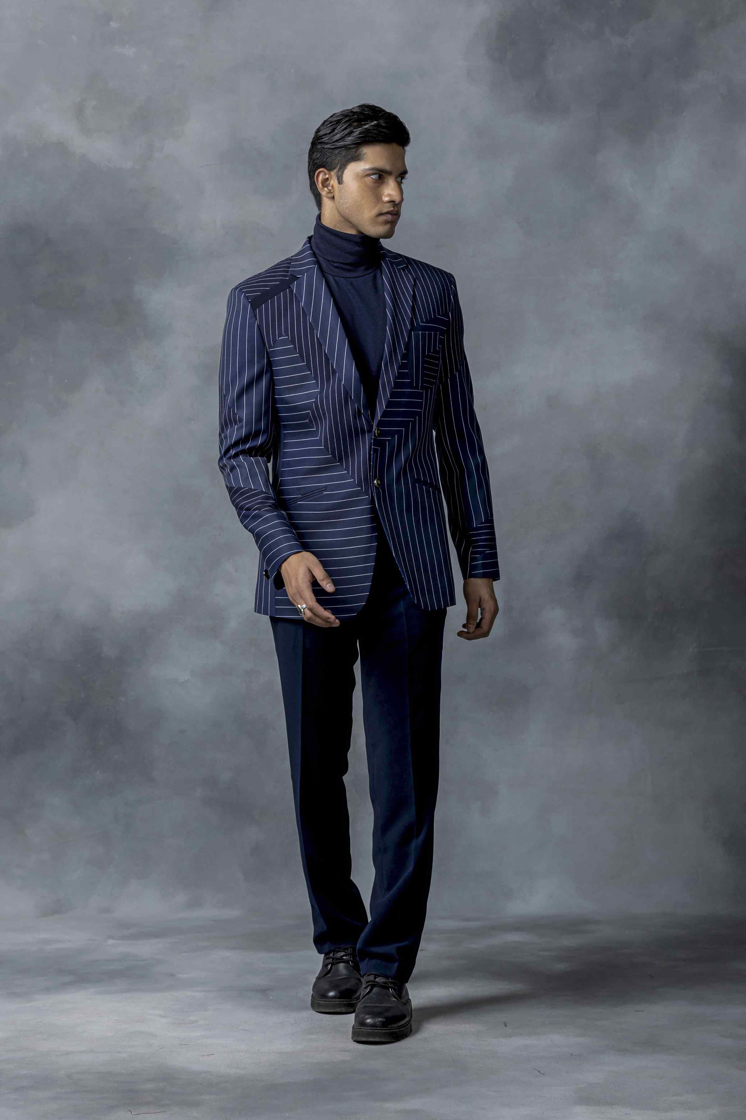 Navy Blazer With Panel Design