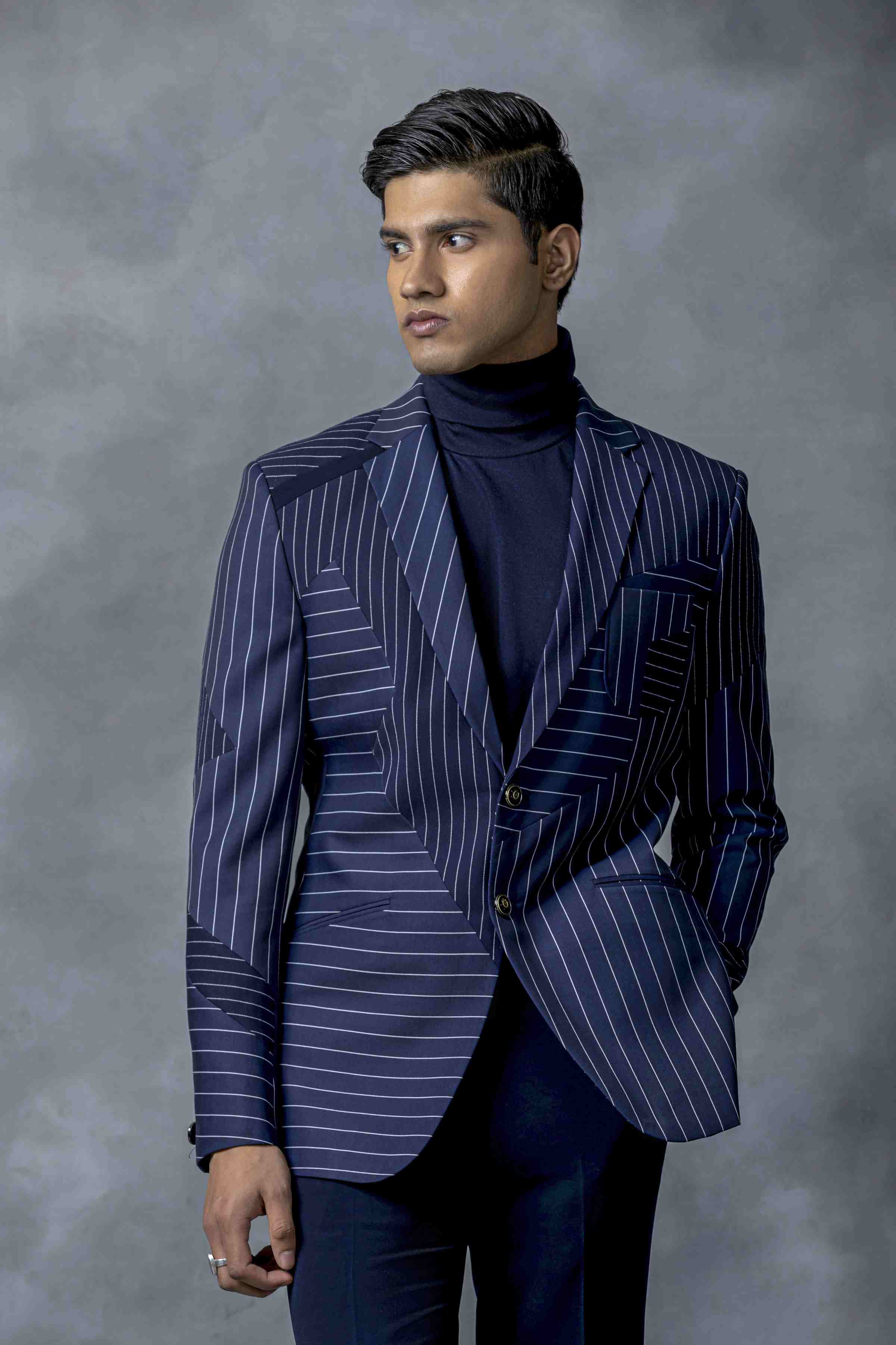 Navy Blazer With Panel Design