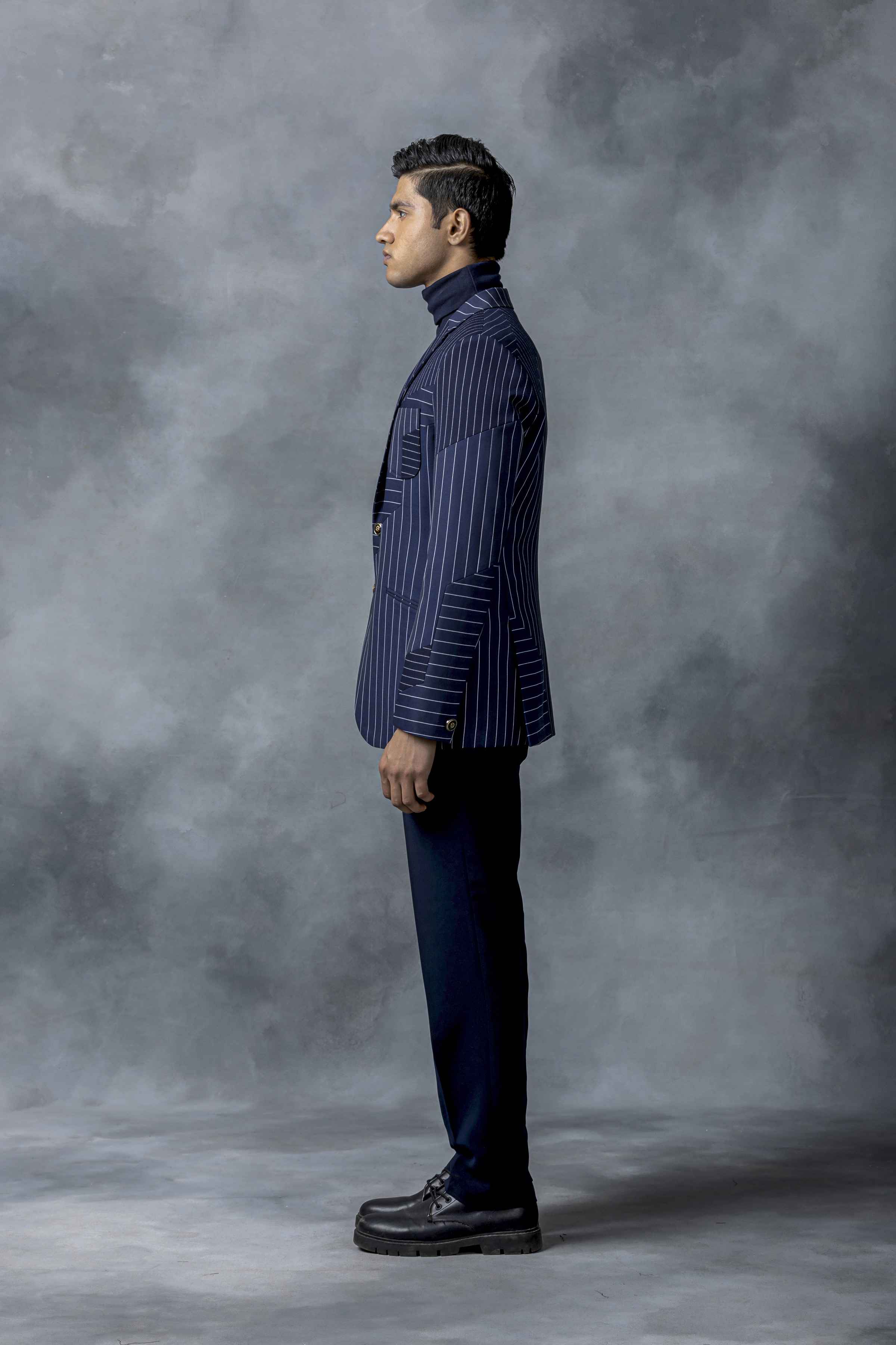 Navy Blazer With Panel Design