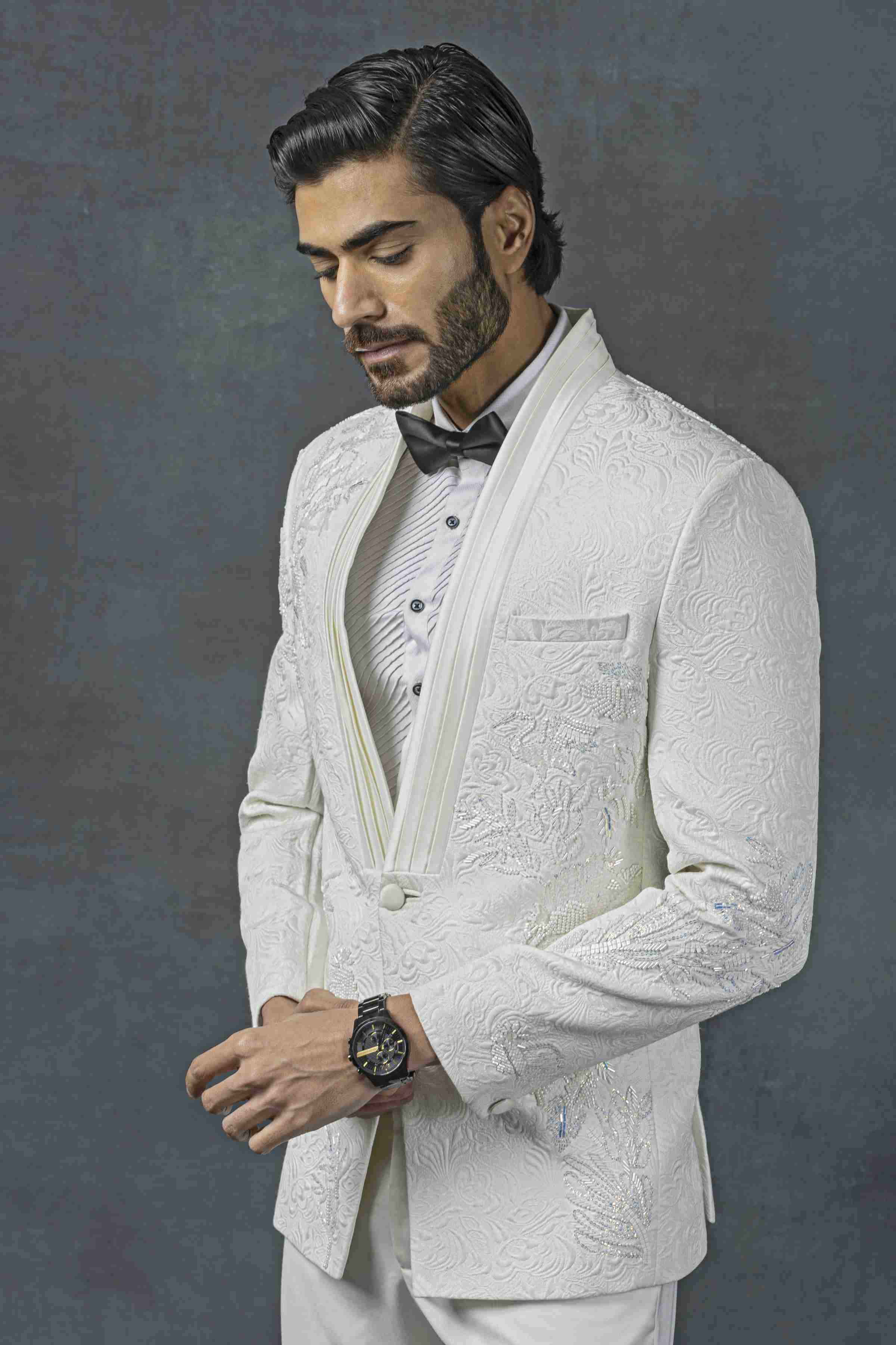 Off White Jacquard Tuxedo