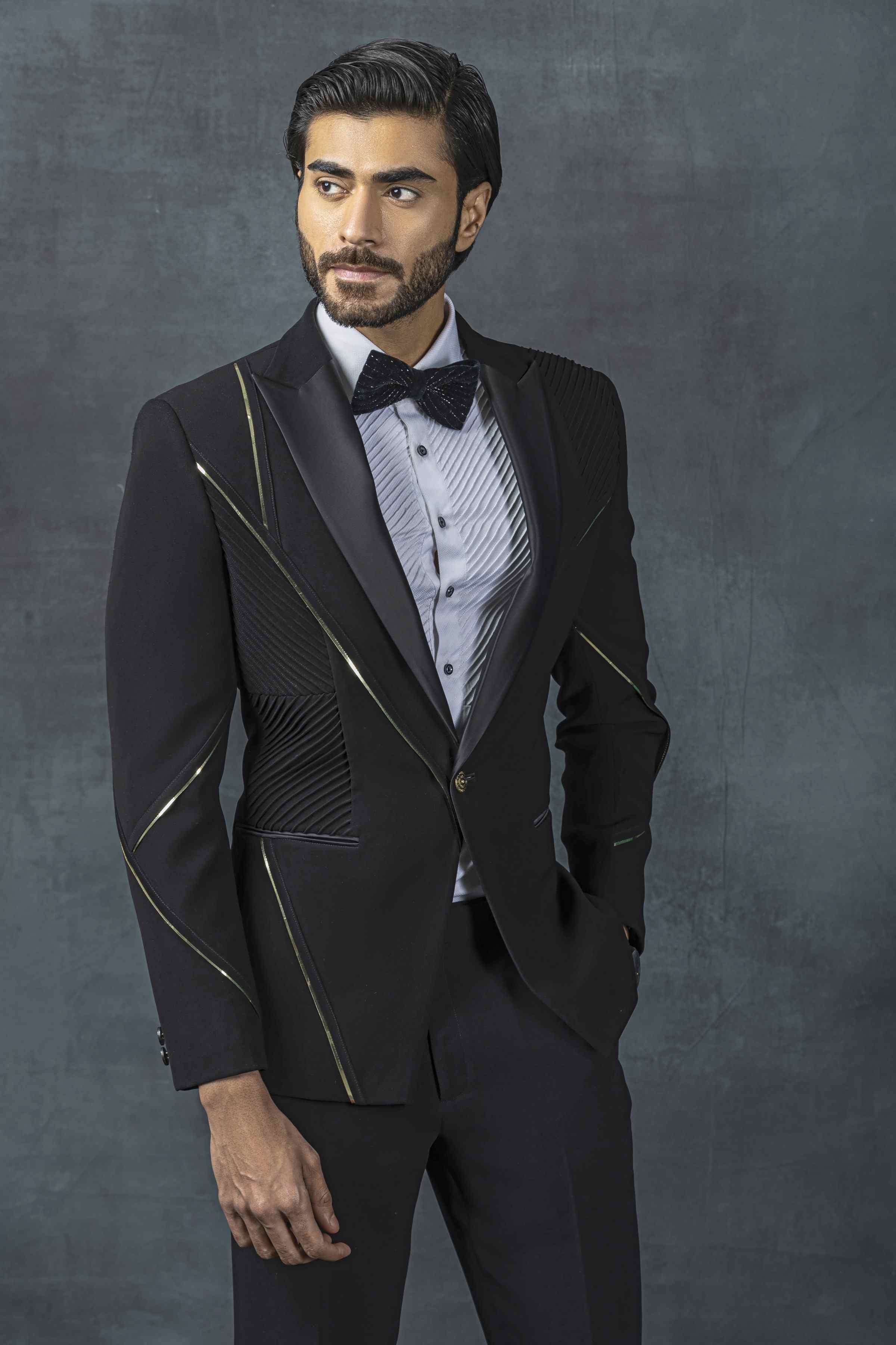 Black Tuxedo With Golden Reel Detailing