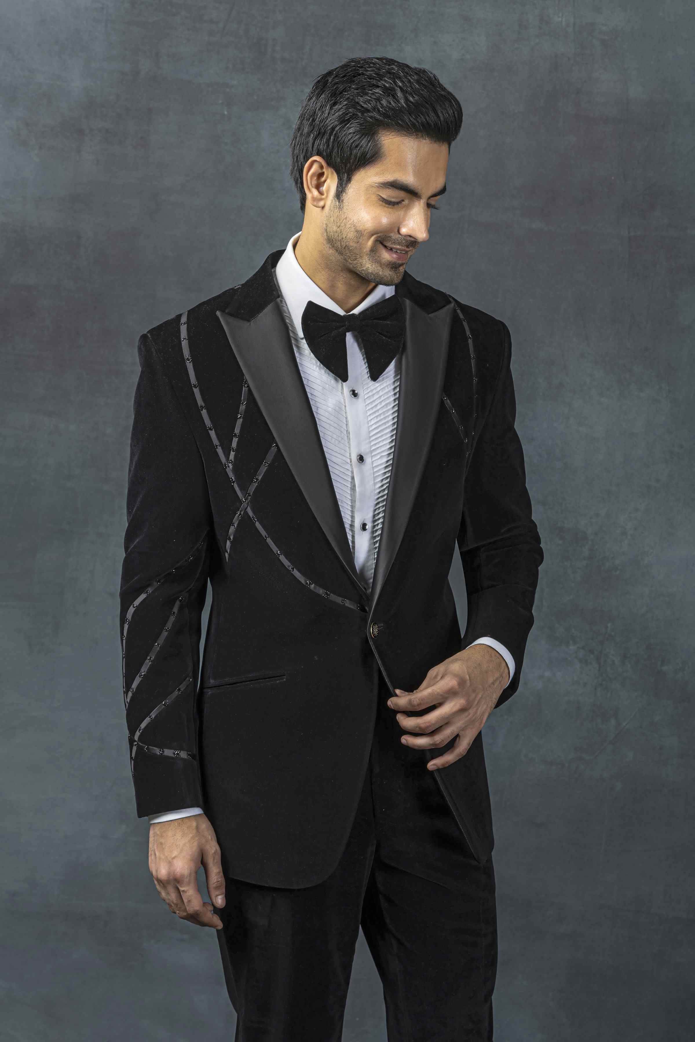 Velvet Tuxedo With Black Satin Stripe