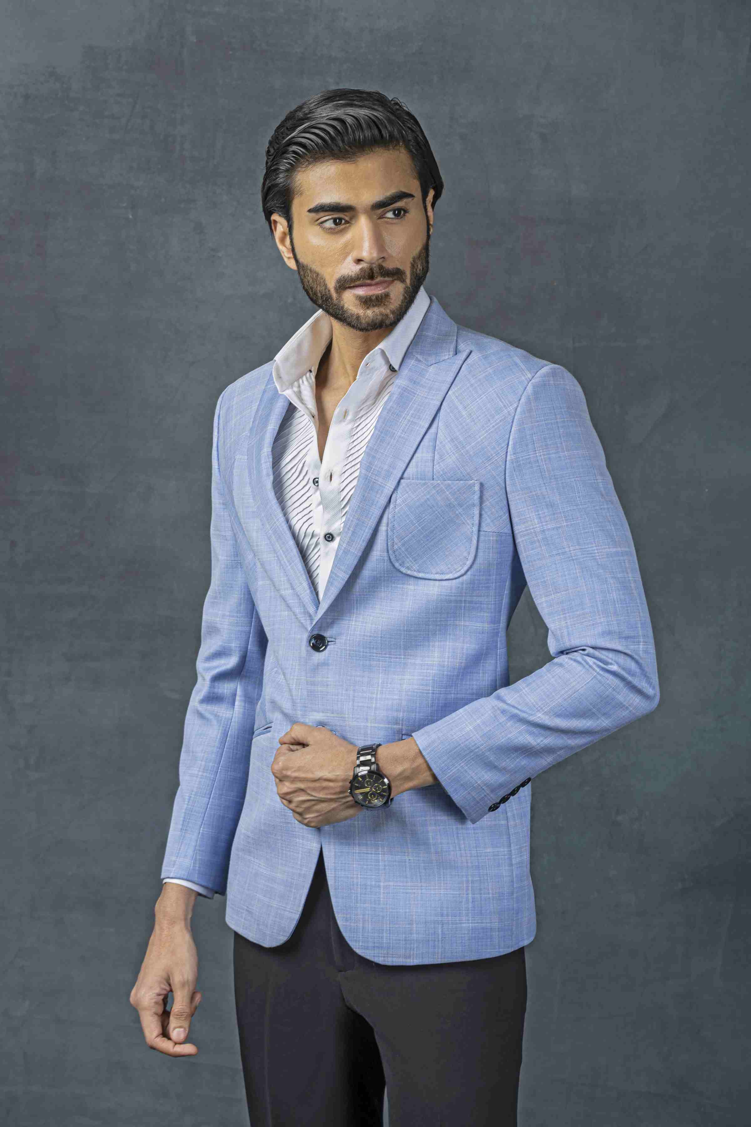Blue Check Blazer With Patch Pocket