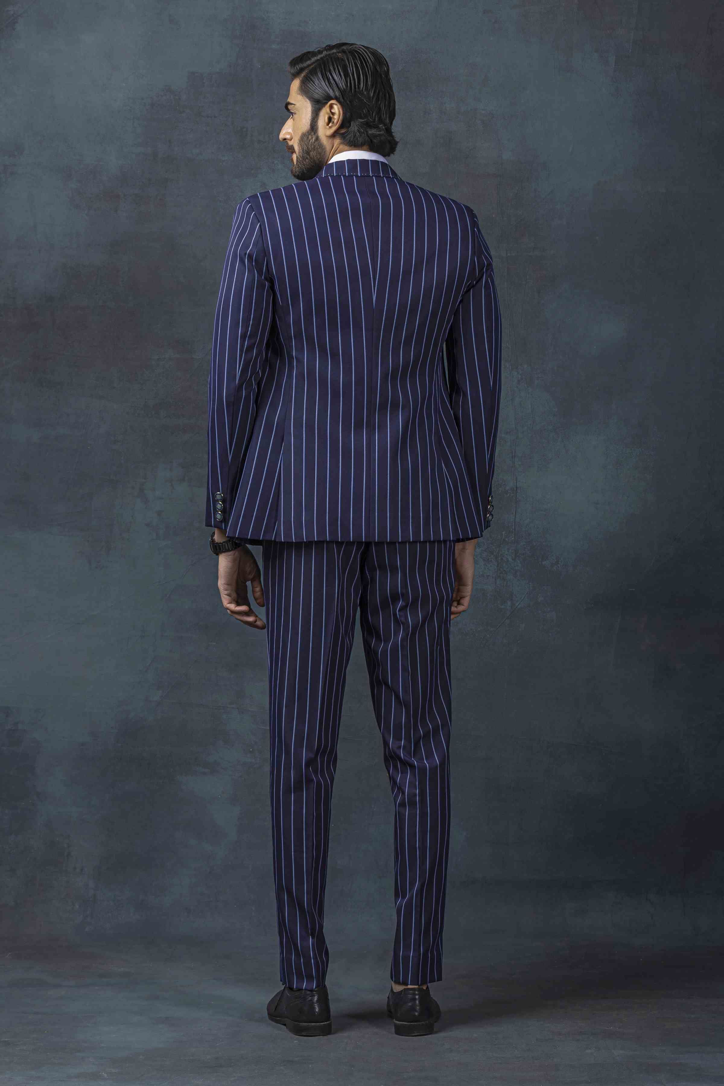 Navy Stripped Classic Two Buttoned Suit