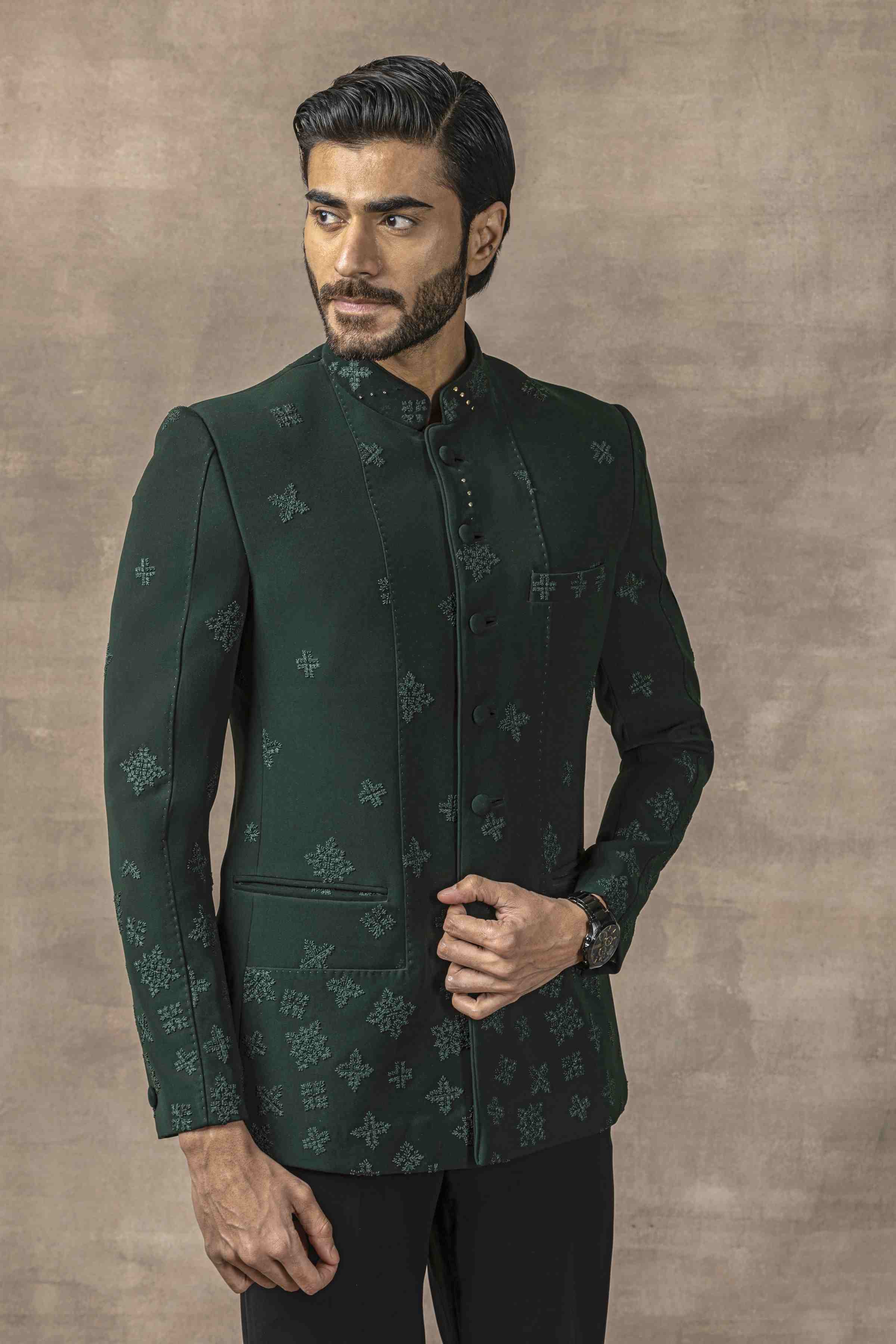 Dark Green Bandhgala Set