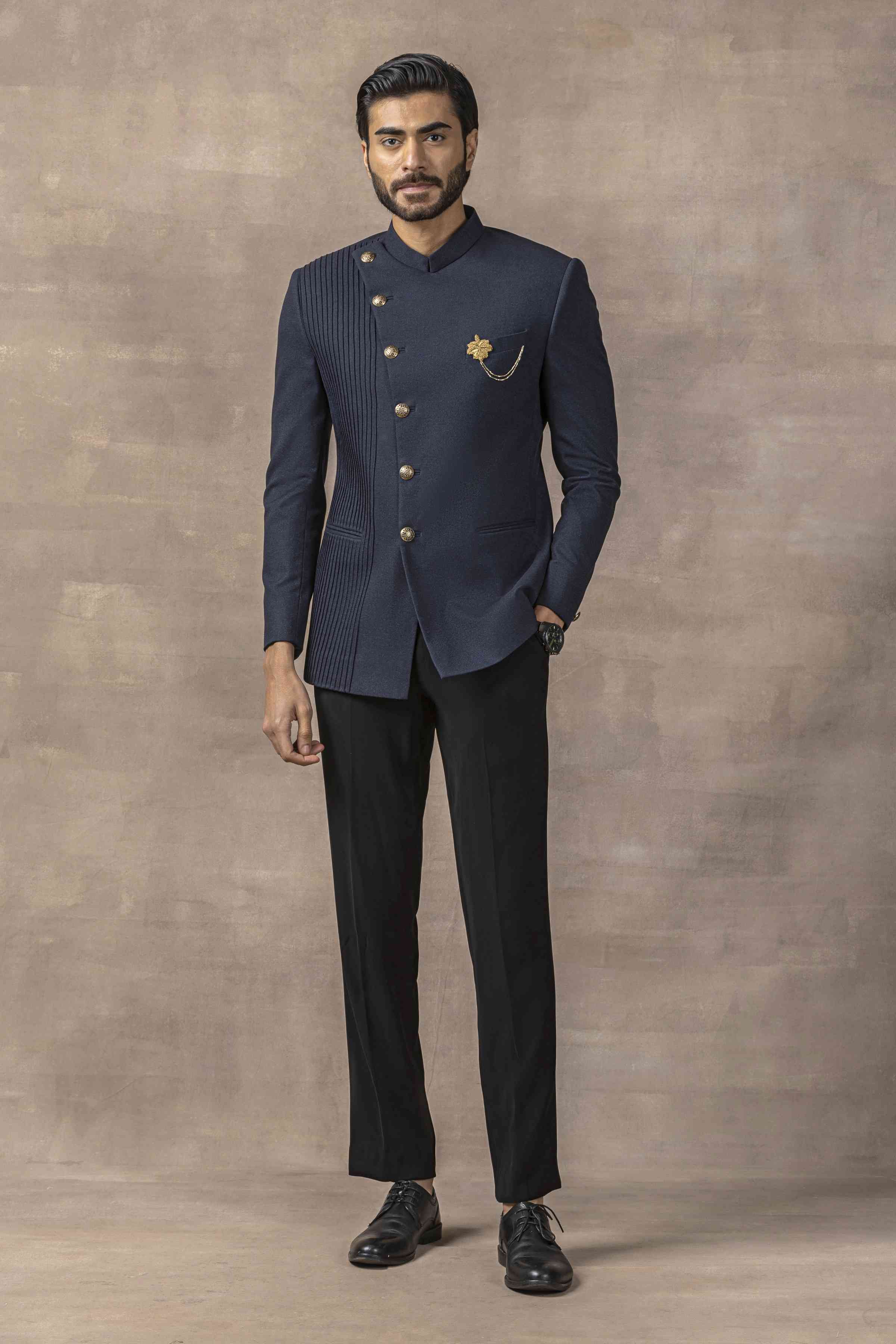 Blue Bandhgala Set
