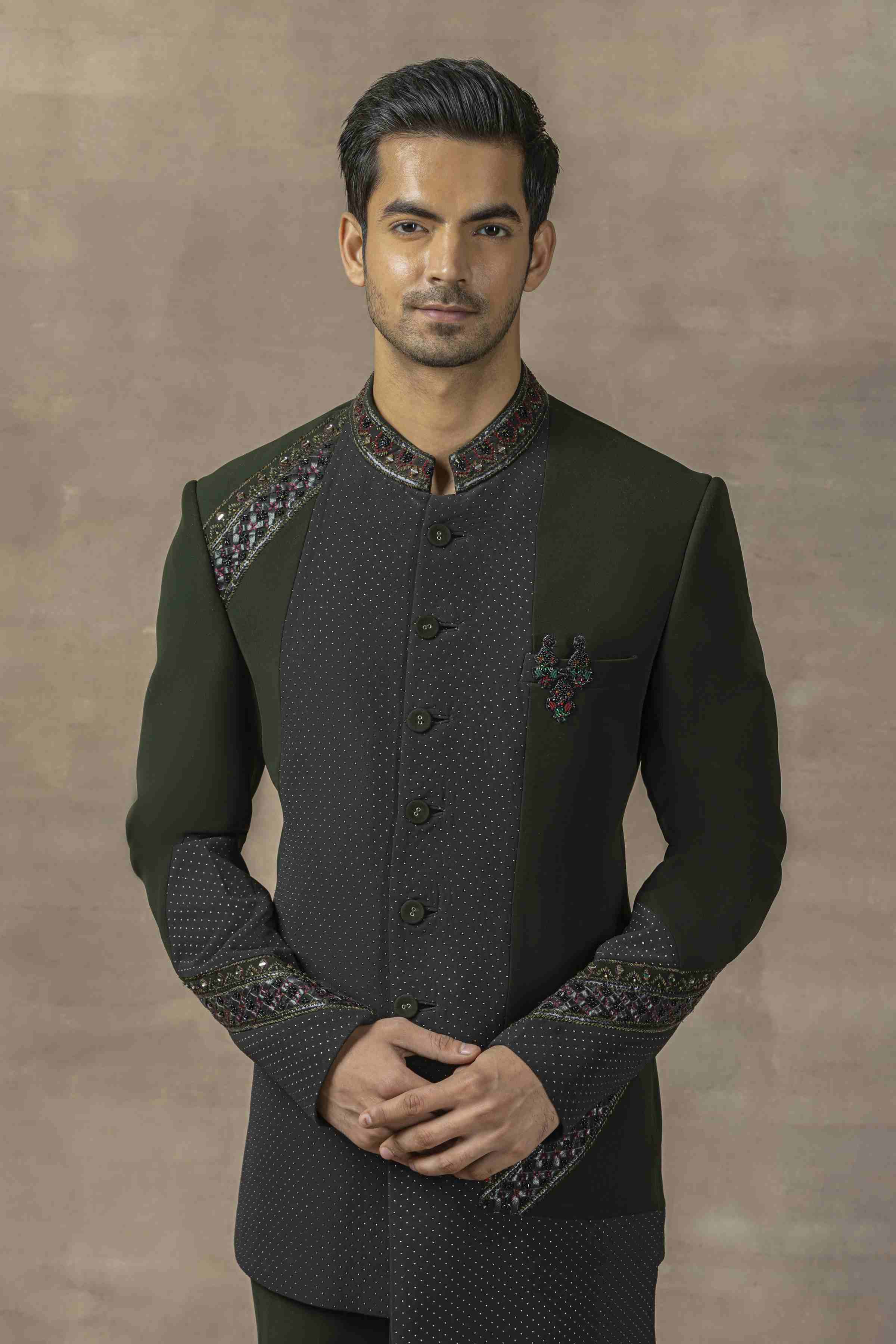 Forest Green Bandhgala With Pearl Work