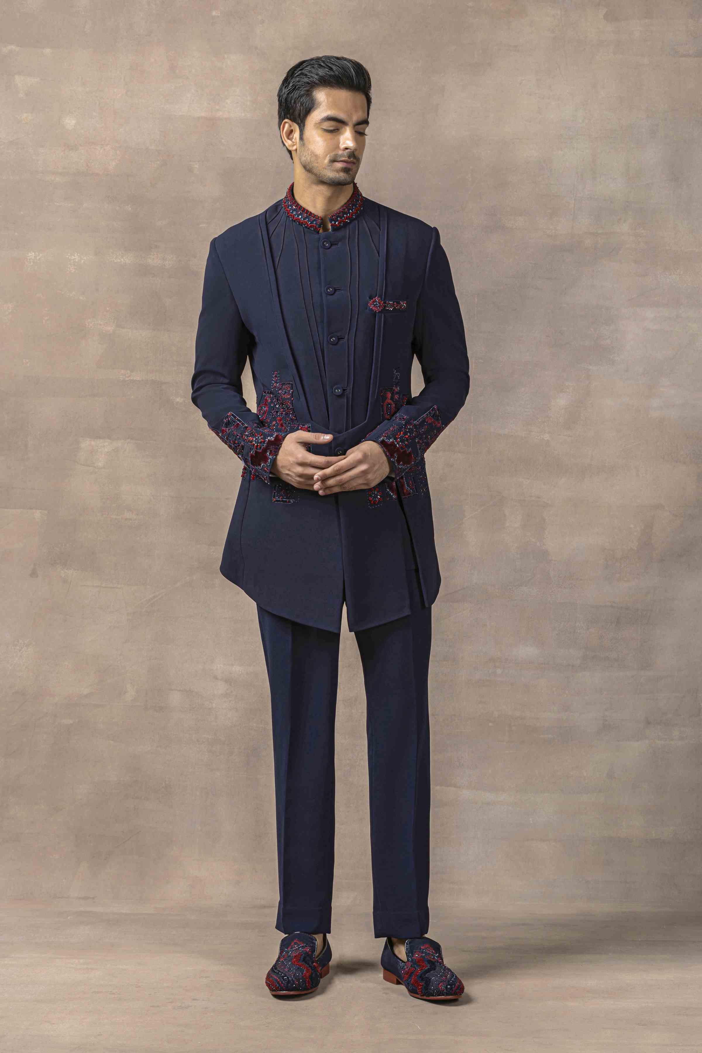Navy Dual Layer Bandhgala Set