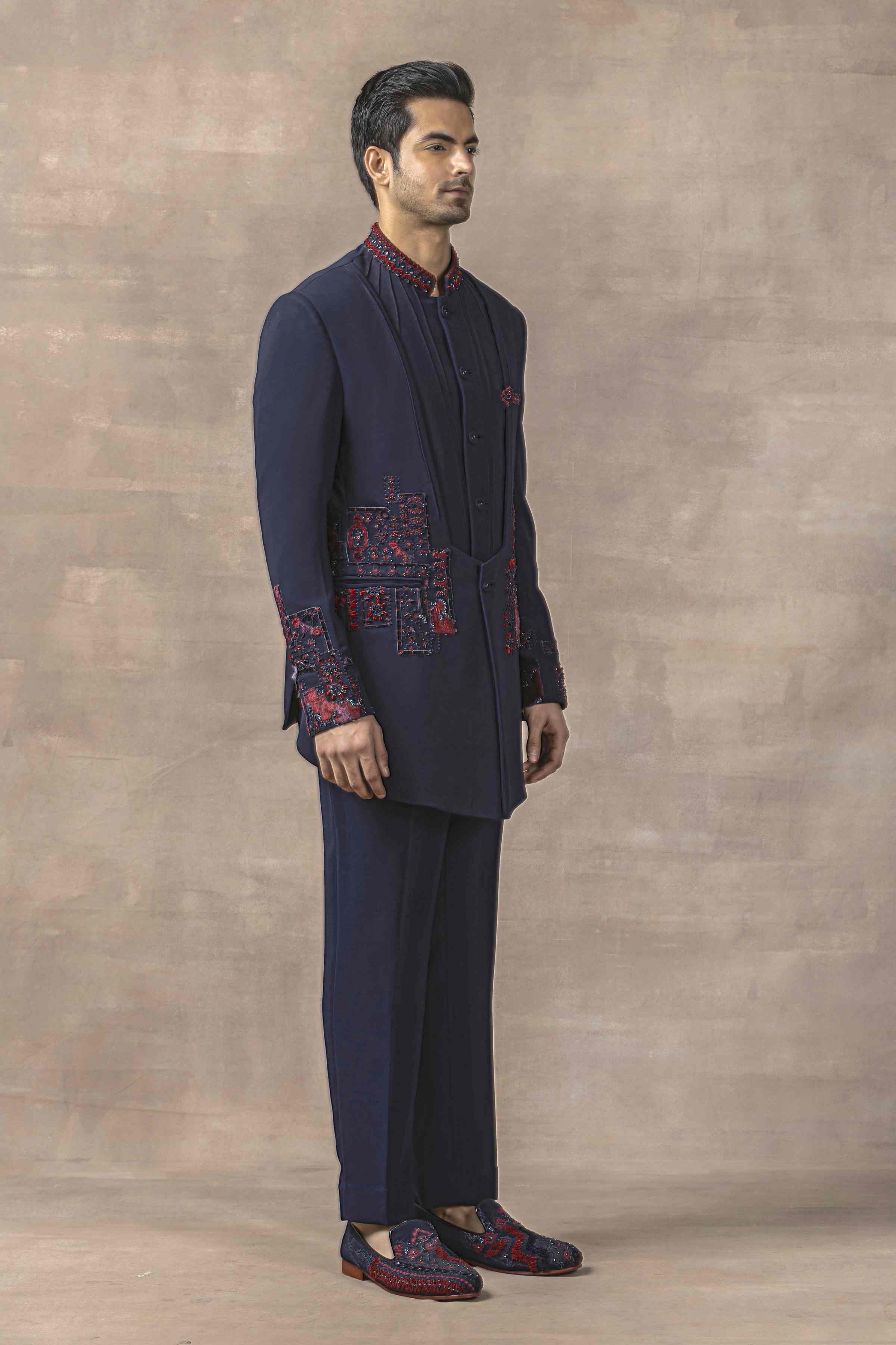 Navy Dual Layer Bandhgala Set