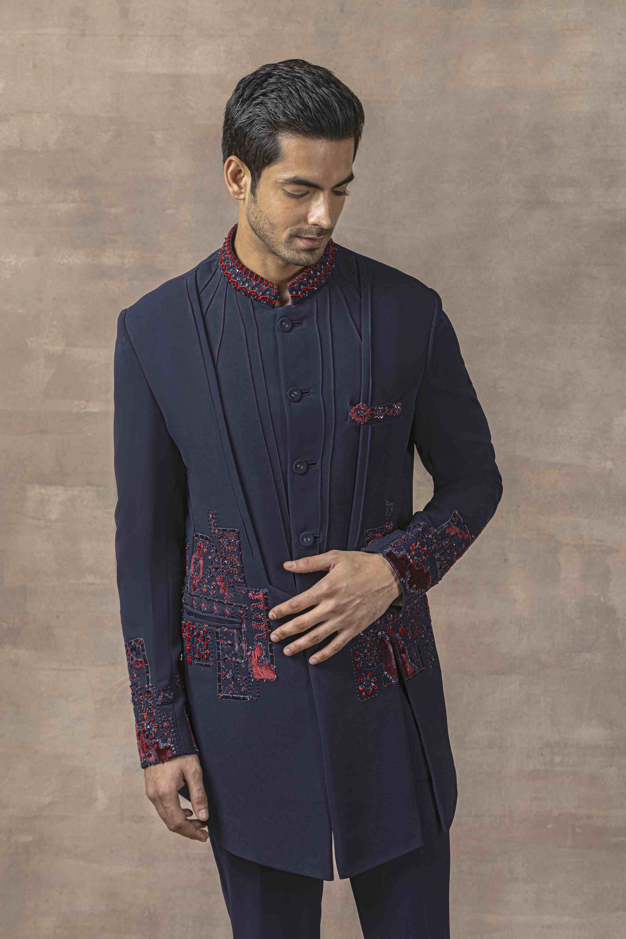 Navy Dual Layer Bandhgala Set