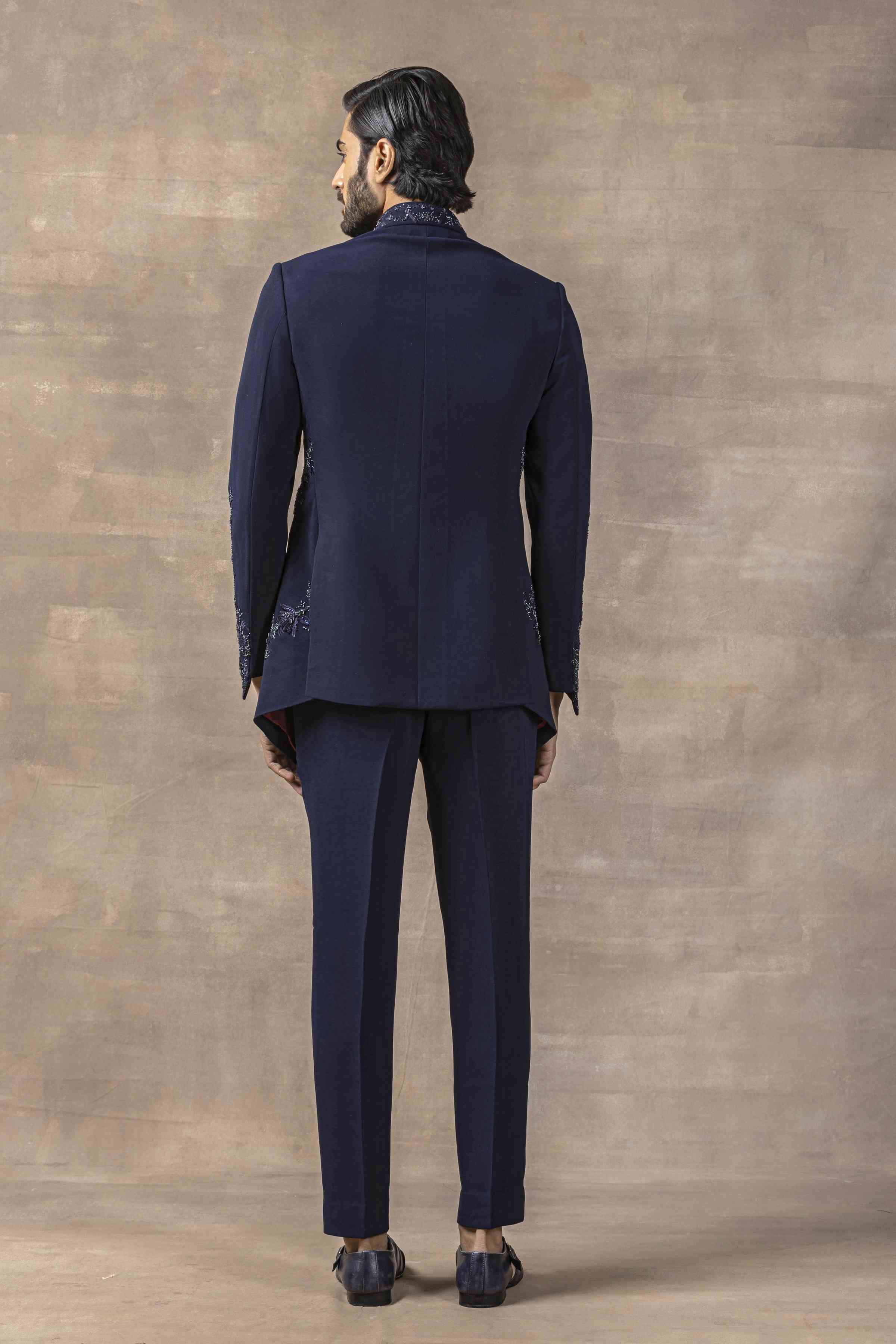 Navy Panel Bandhgala With Tonal Thread Work Set