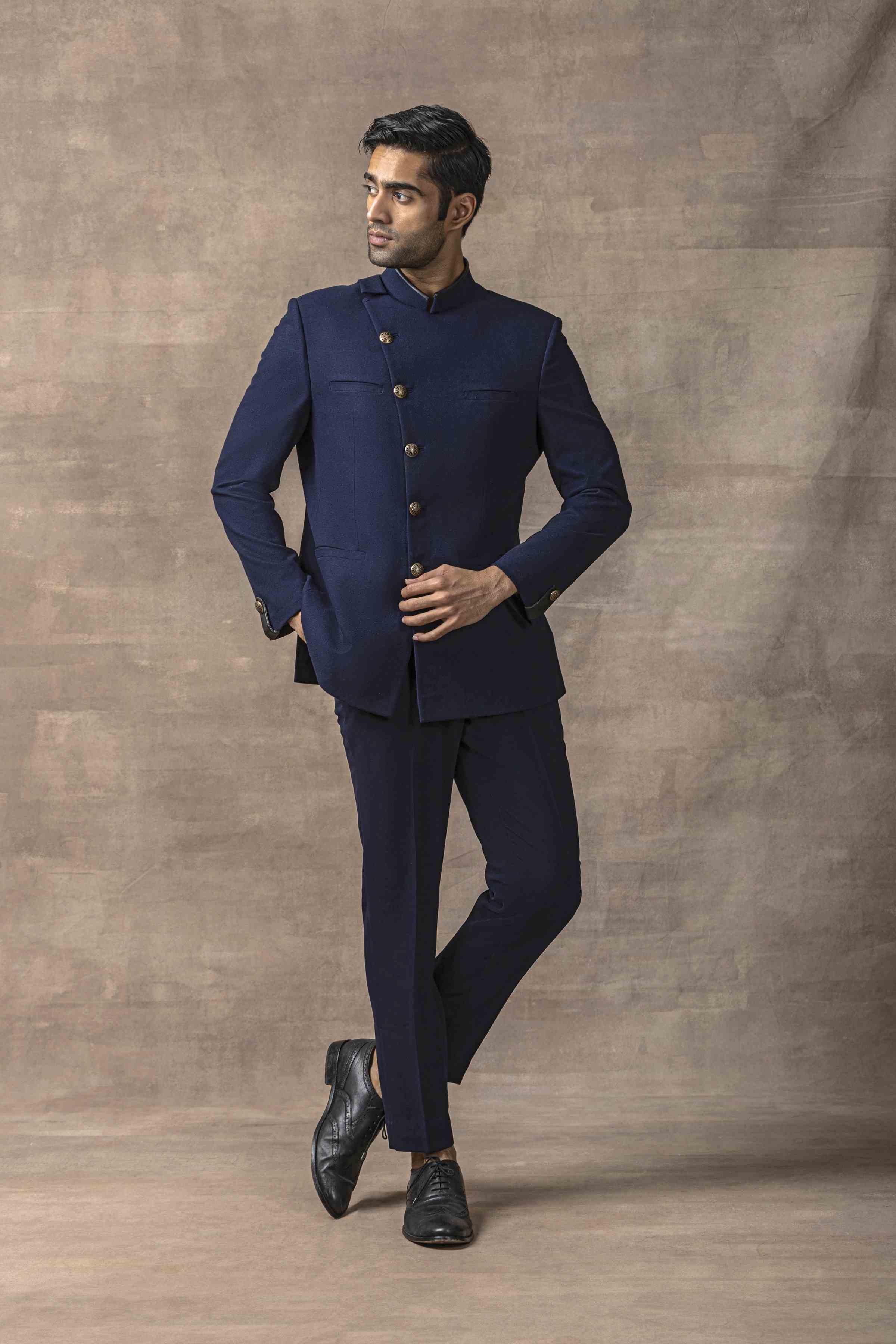 Navy Angarakha Style Bandhgala Set