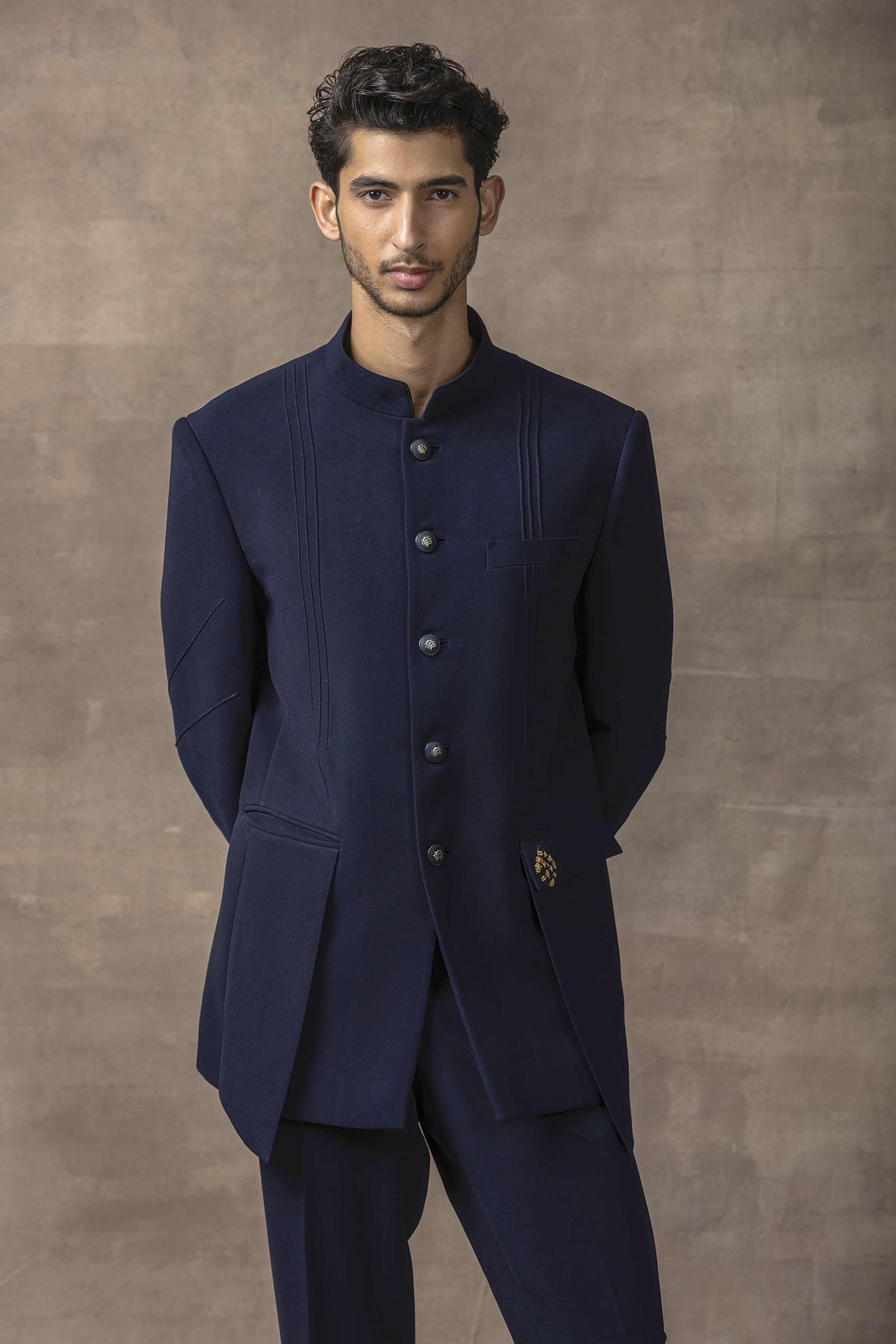 Navy Bandhgala With Panels