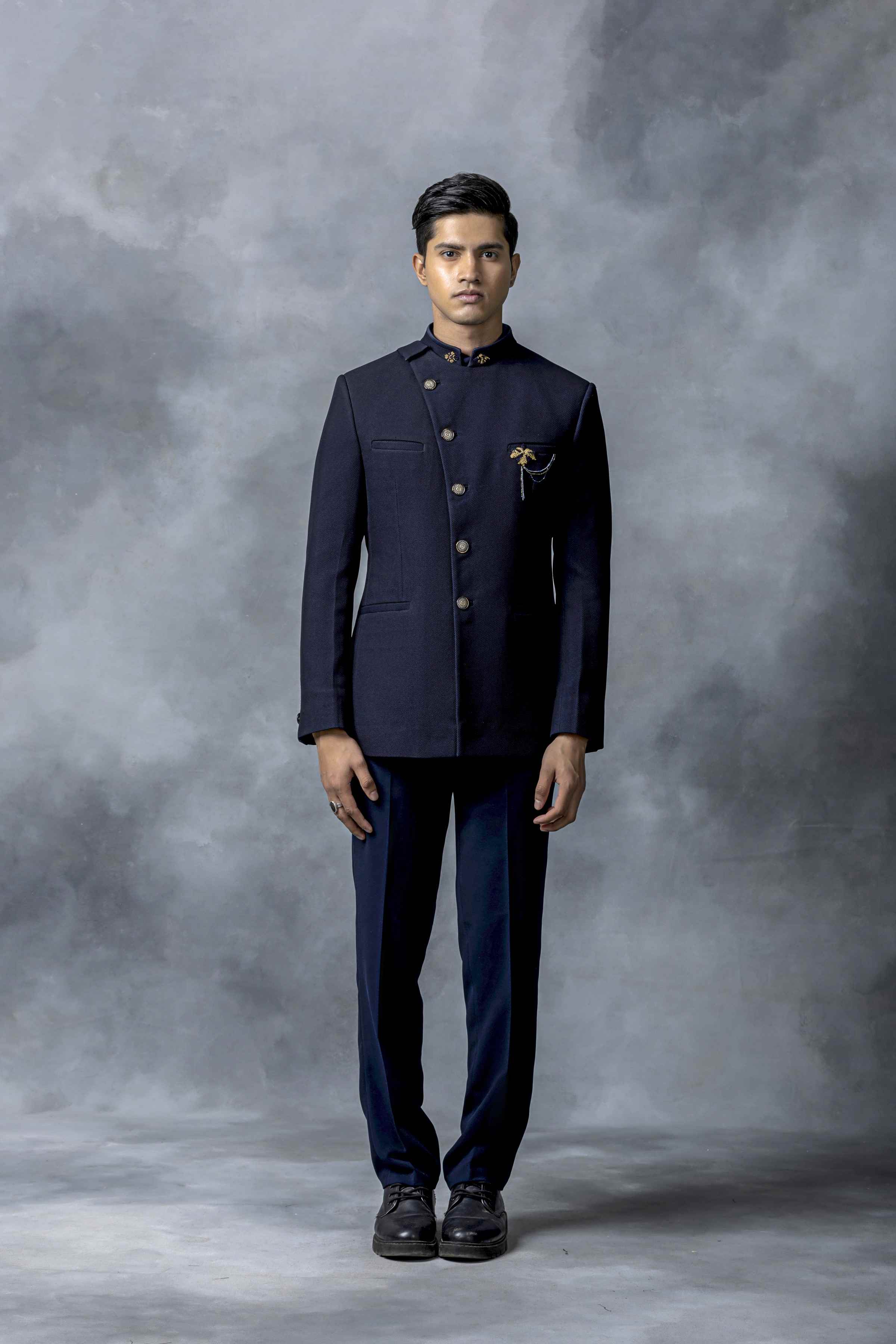 Navy Angrakha Bandhgala Set