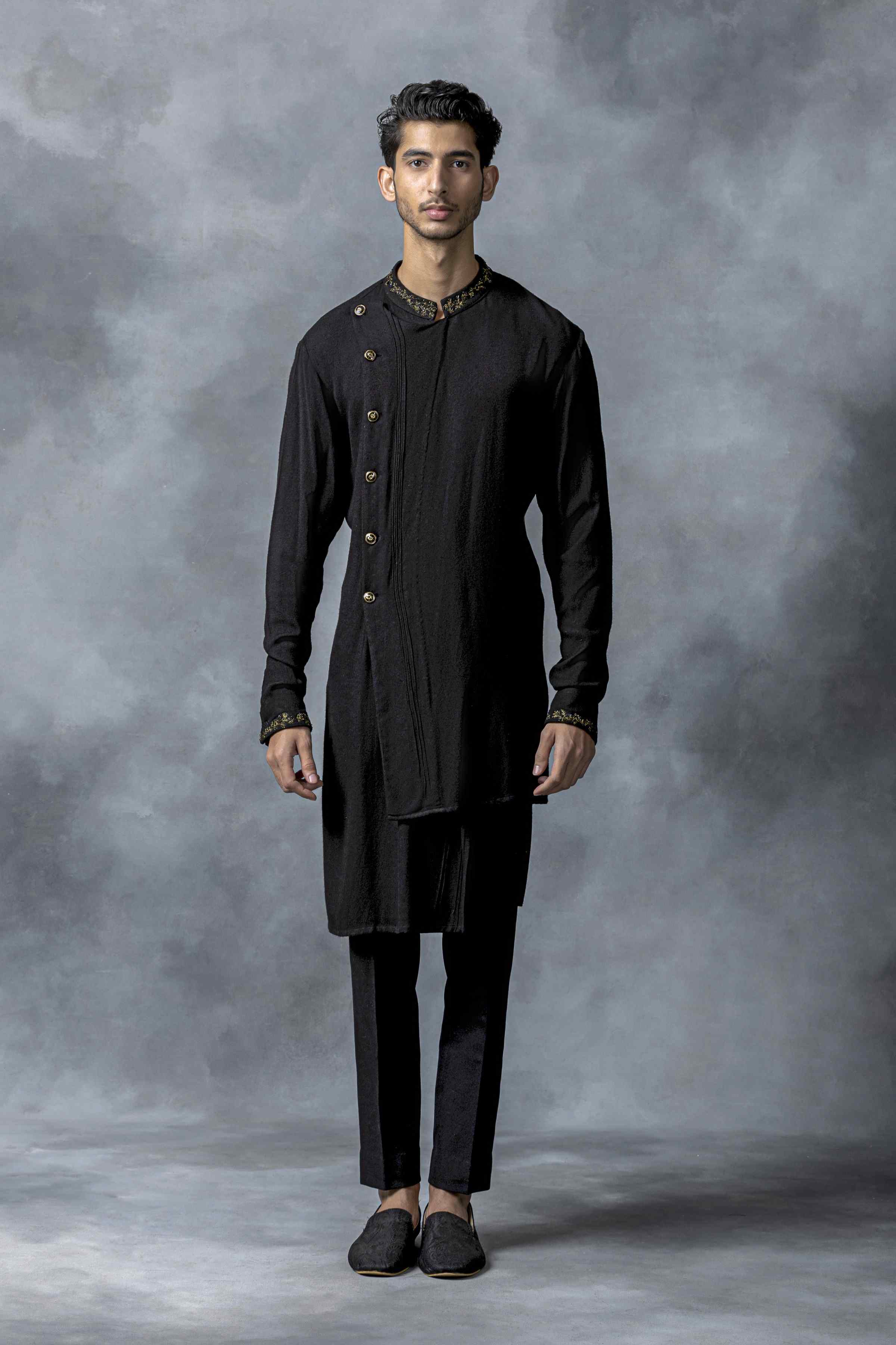 Black Bandhgala With Pintuck Panels