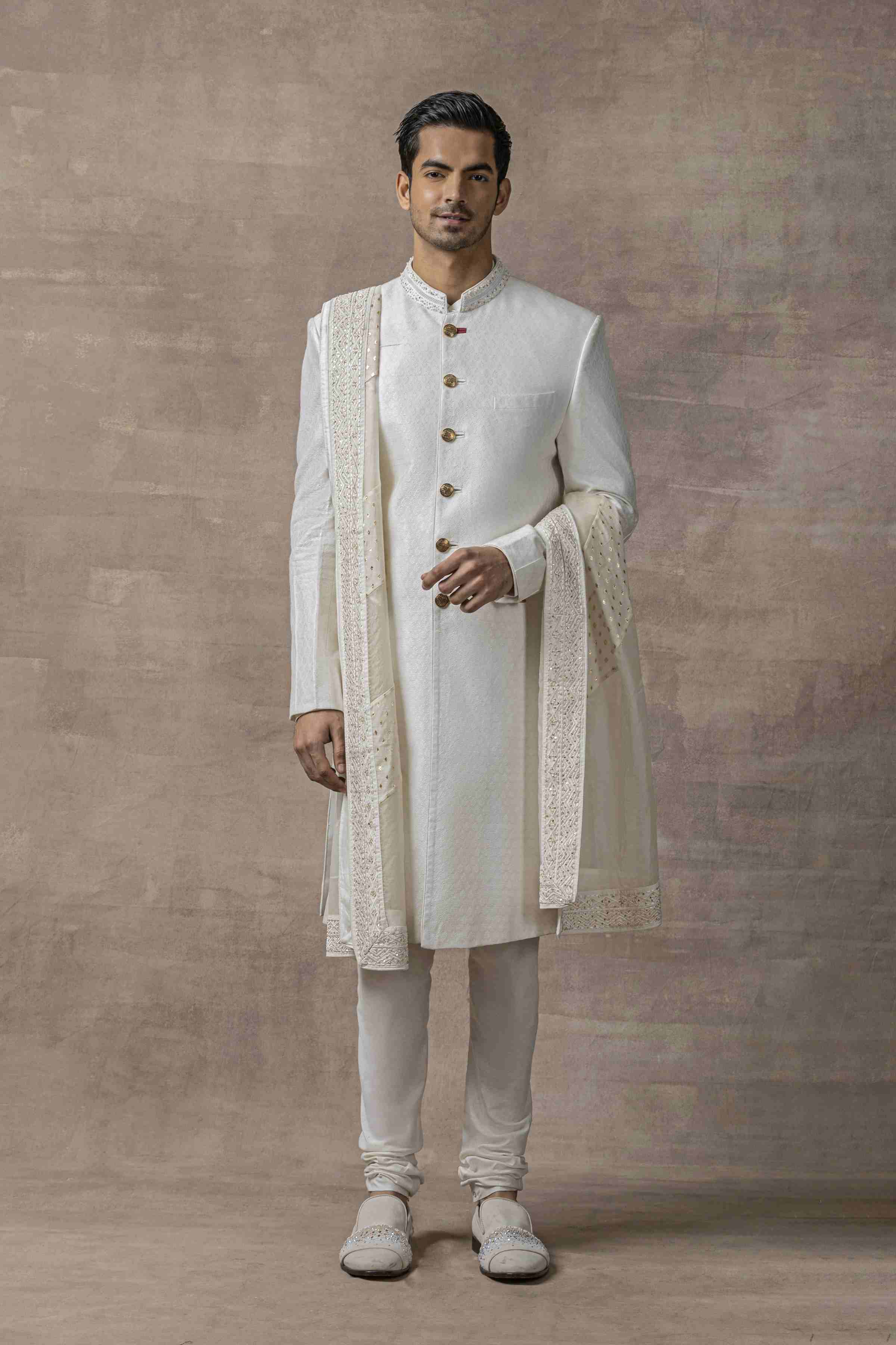 Off White Self Sherwani