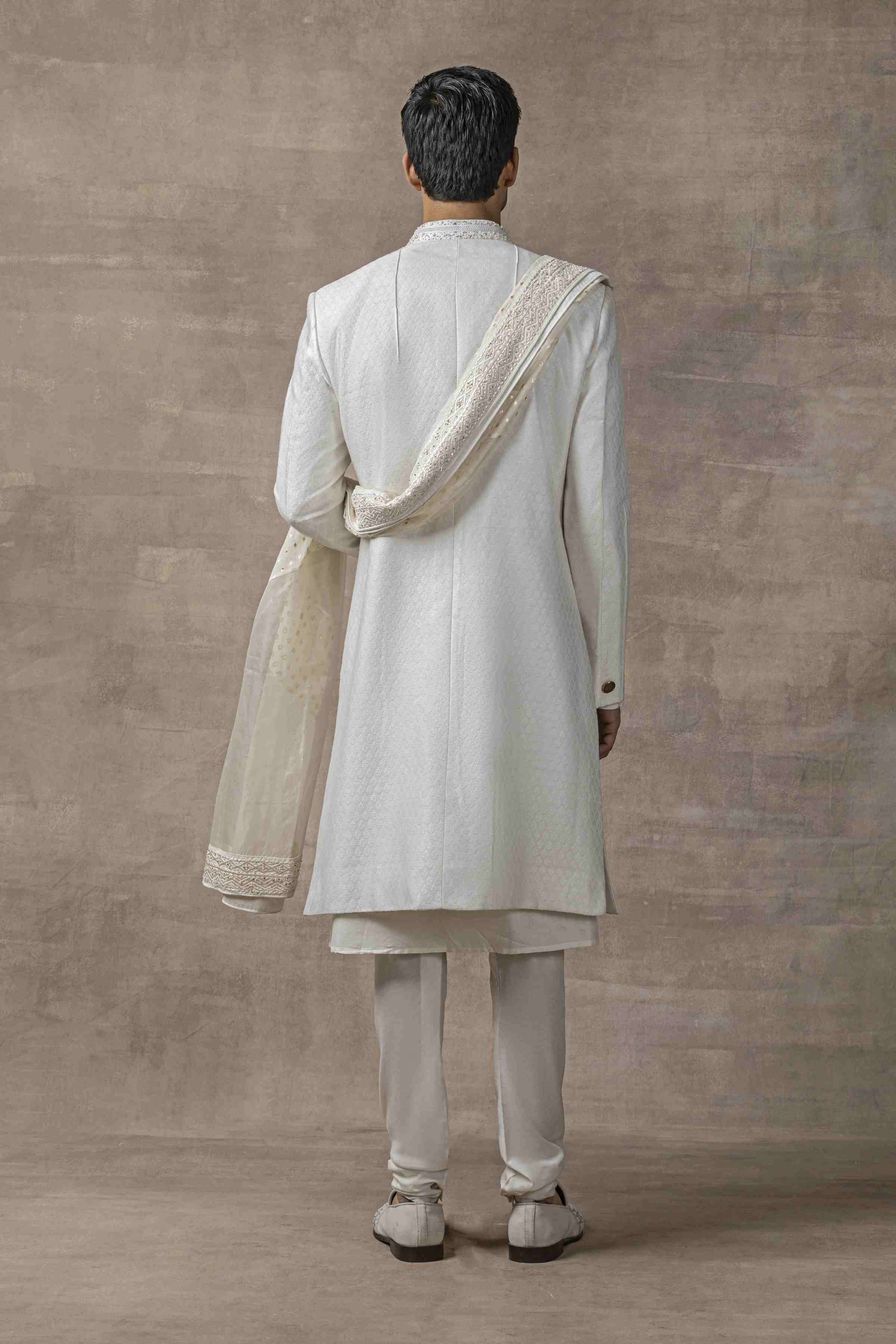 Off White Self Sherwani