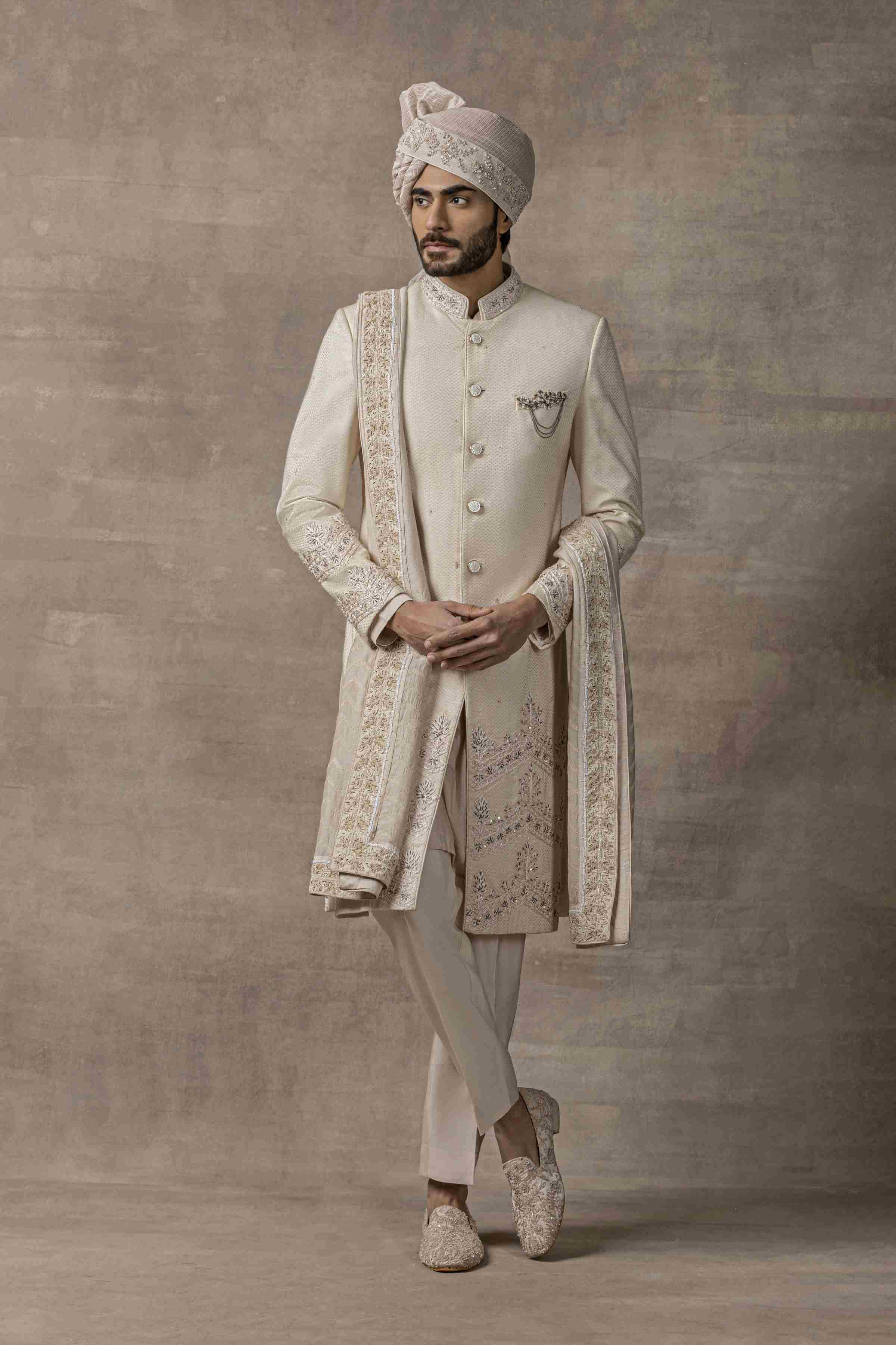 Peach Sherwani With Thread Work